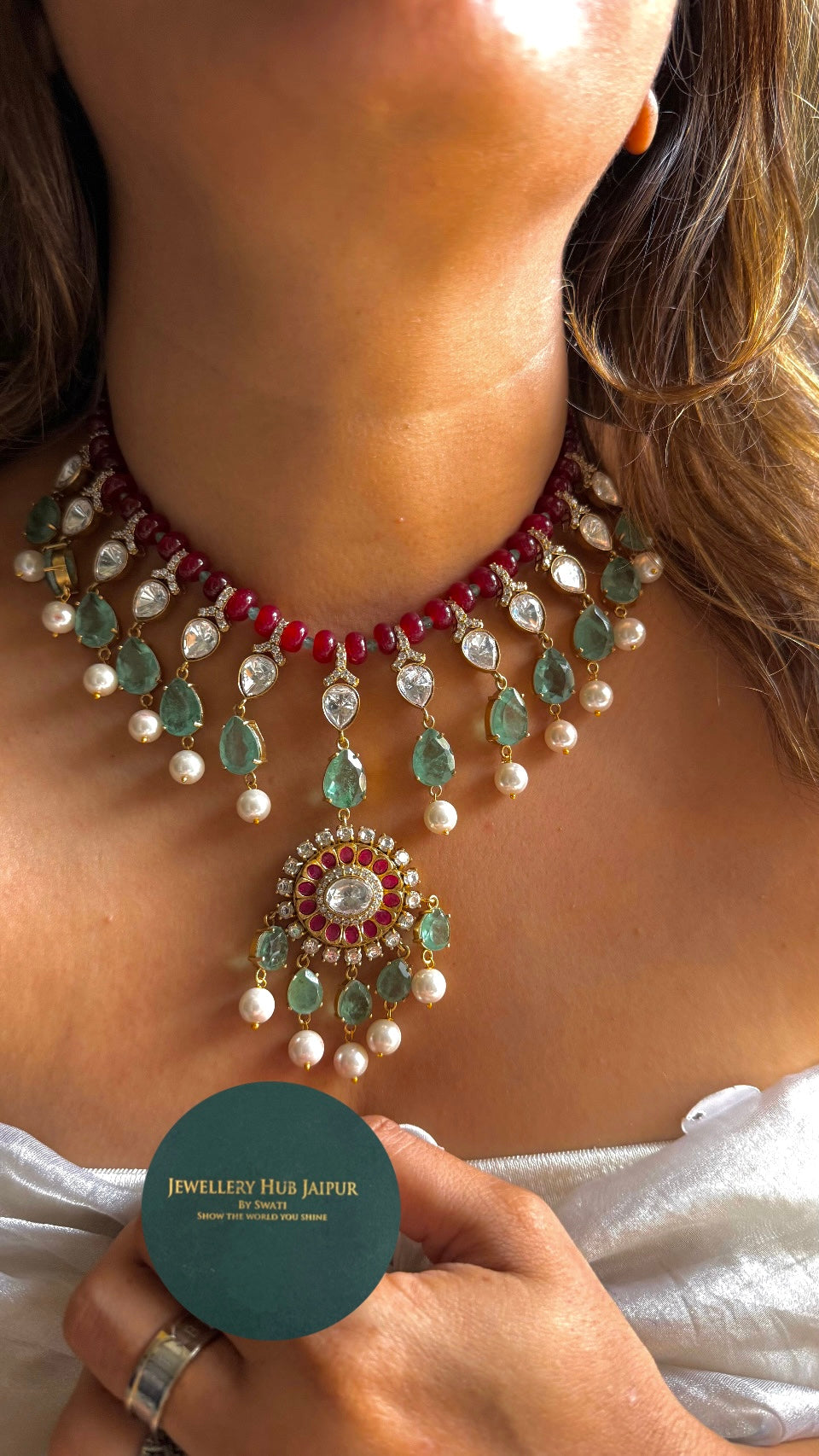 Ruby polki & mint doublet designer necklace