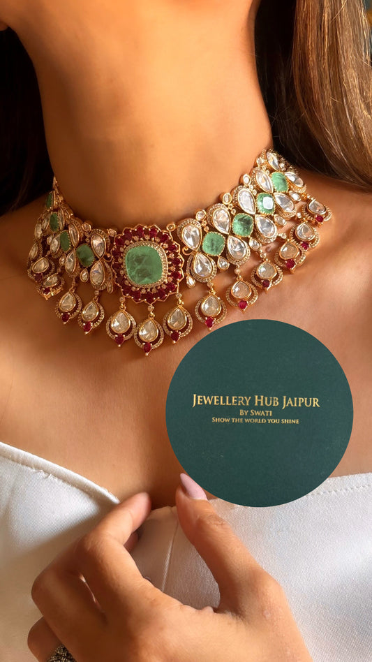 Titli Heritage mint ruby Moissanite choker set