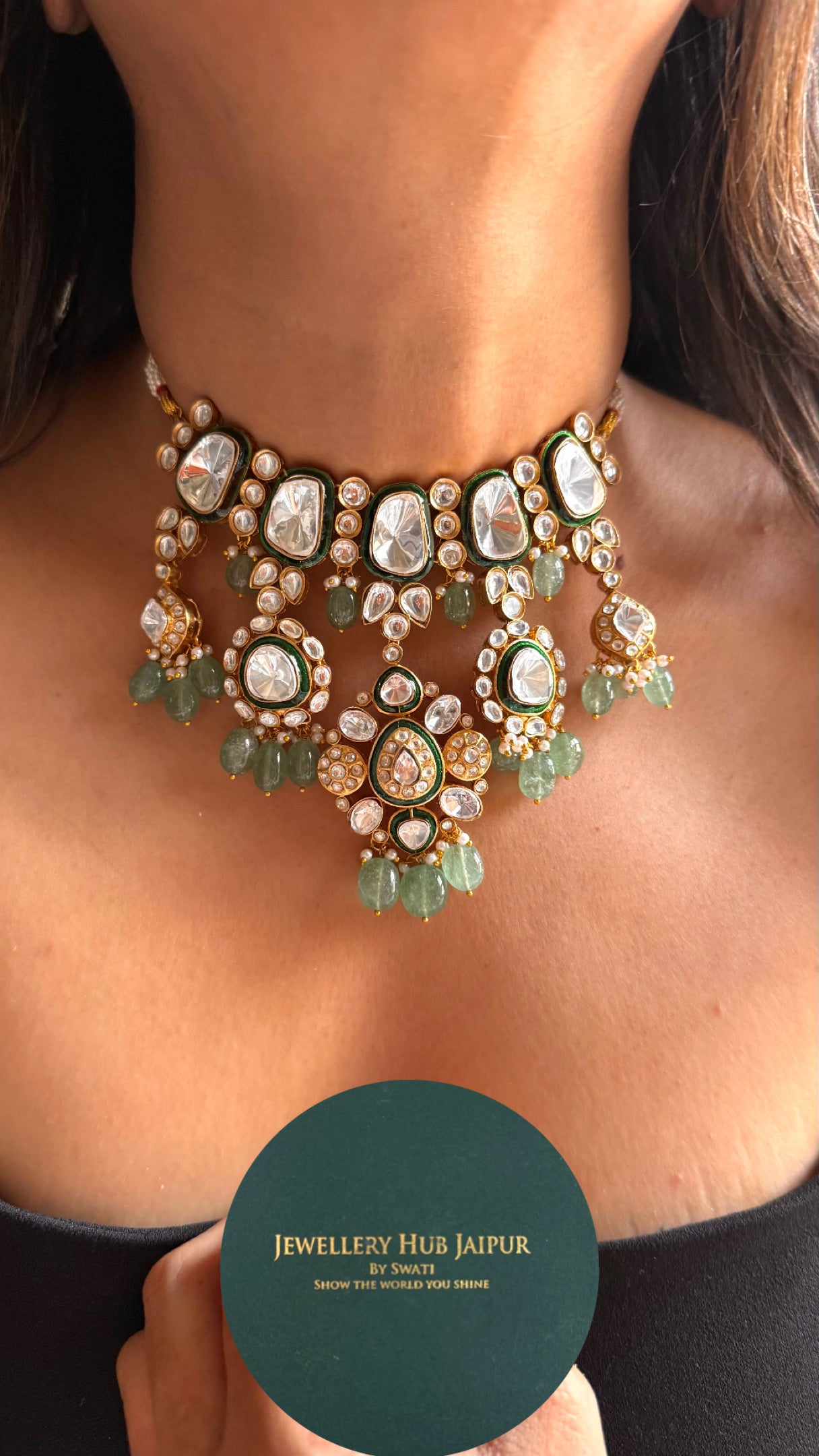 Uncut polki desiged with meenakri & mint drops Necklace