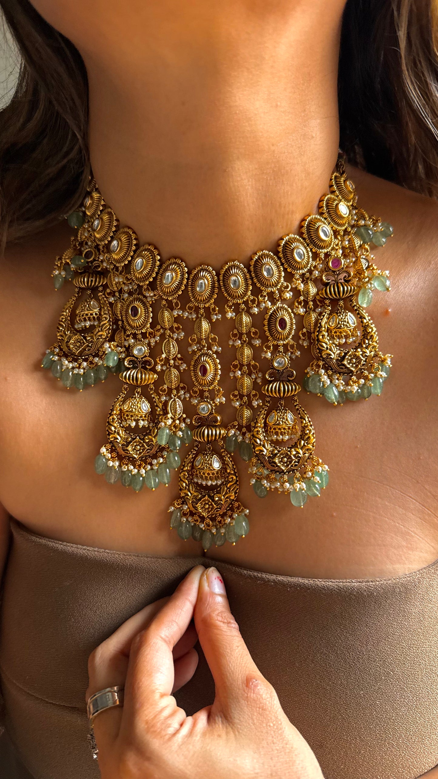 Oxidised Royal Rajwada chand jhumki necklace