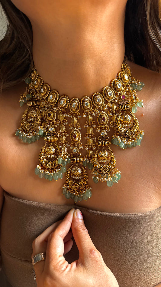 Oxidised Royal Rajwada chand jhumki necklace