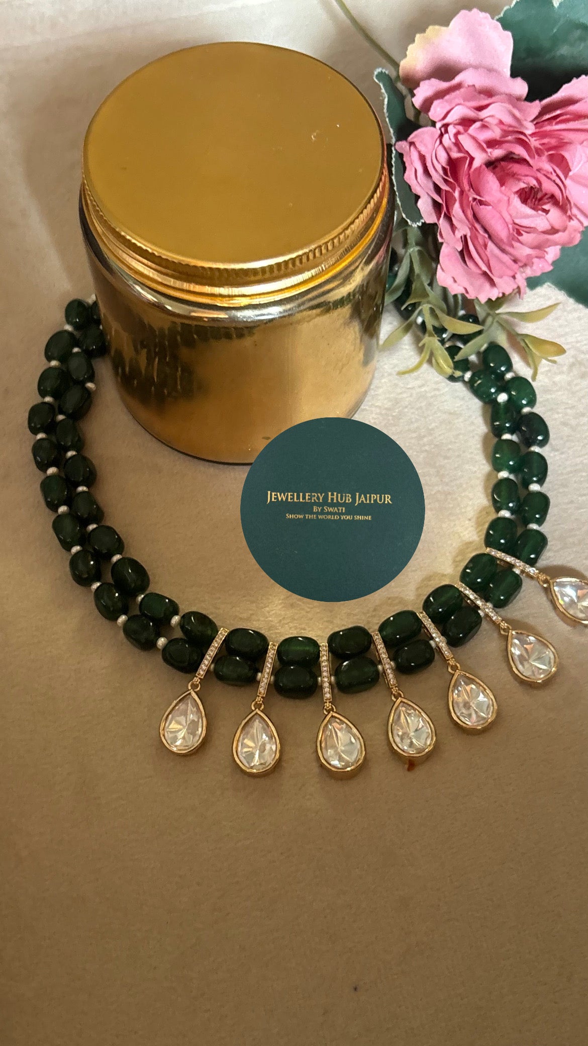 Emerald Moissanite string with earrings