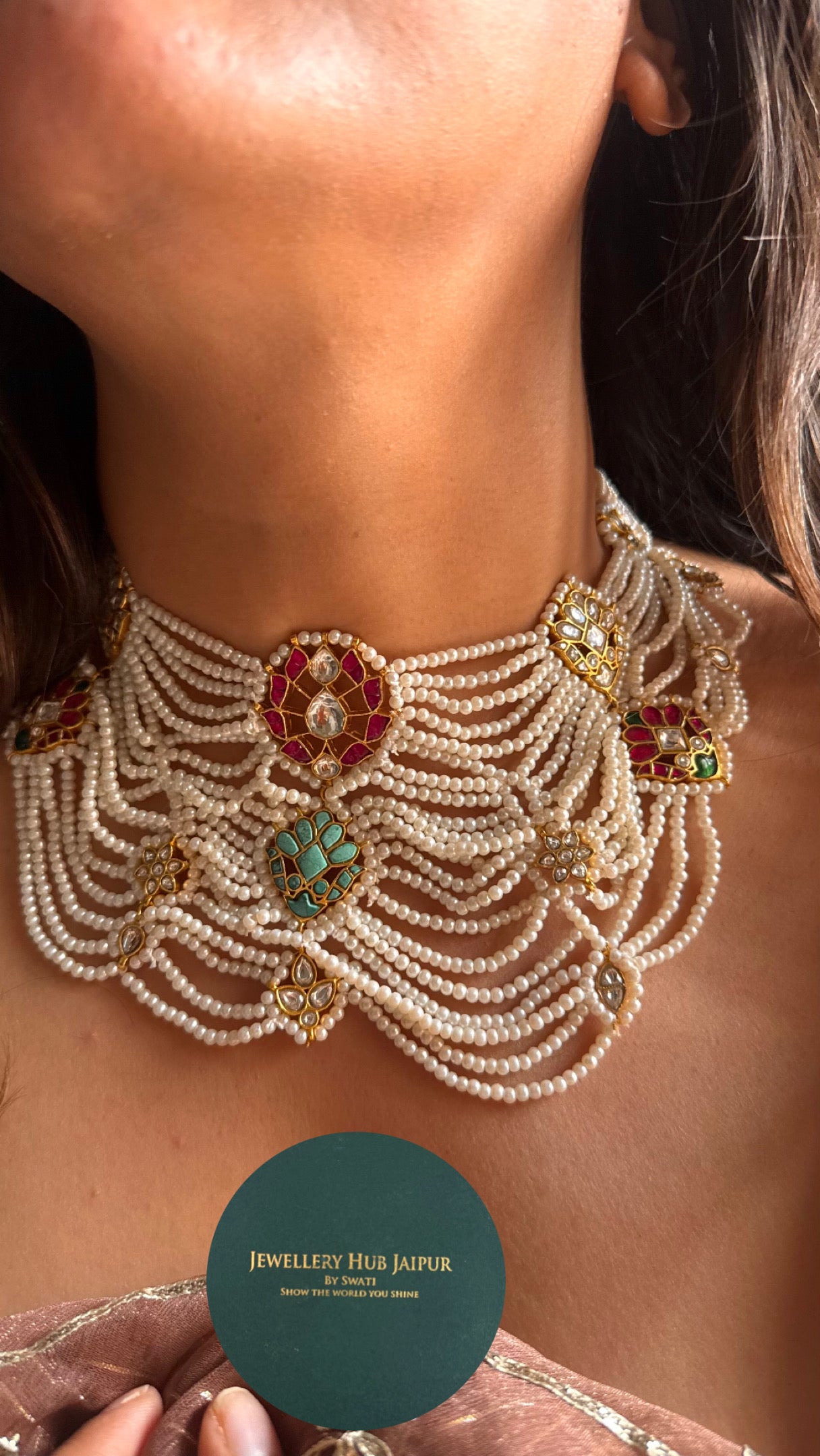 Firoza & ruby pachi Kundan  pearl  Necklace