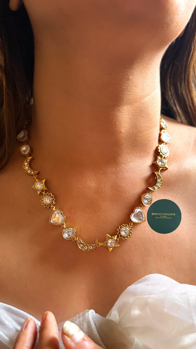 Moissanite polki designed stars & moon set