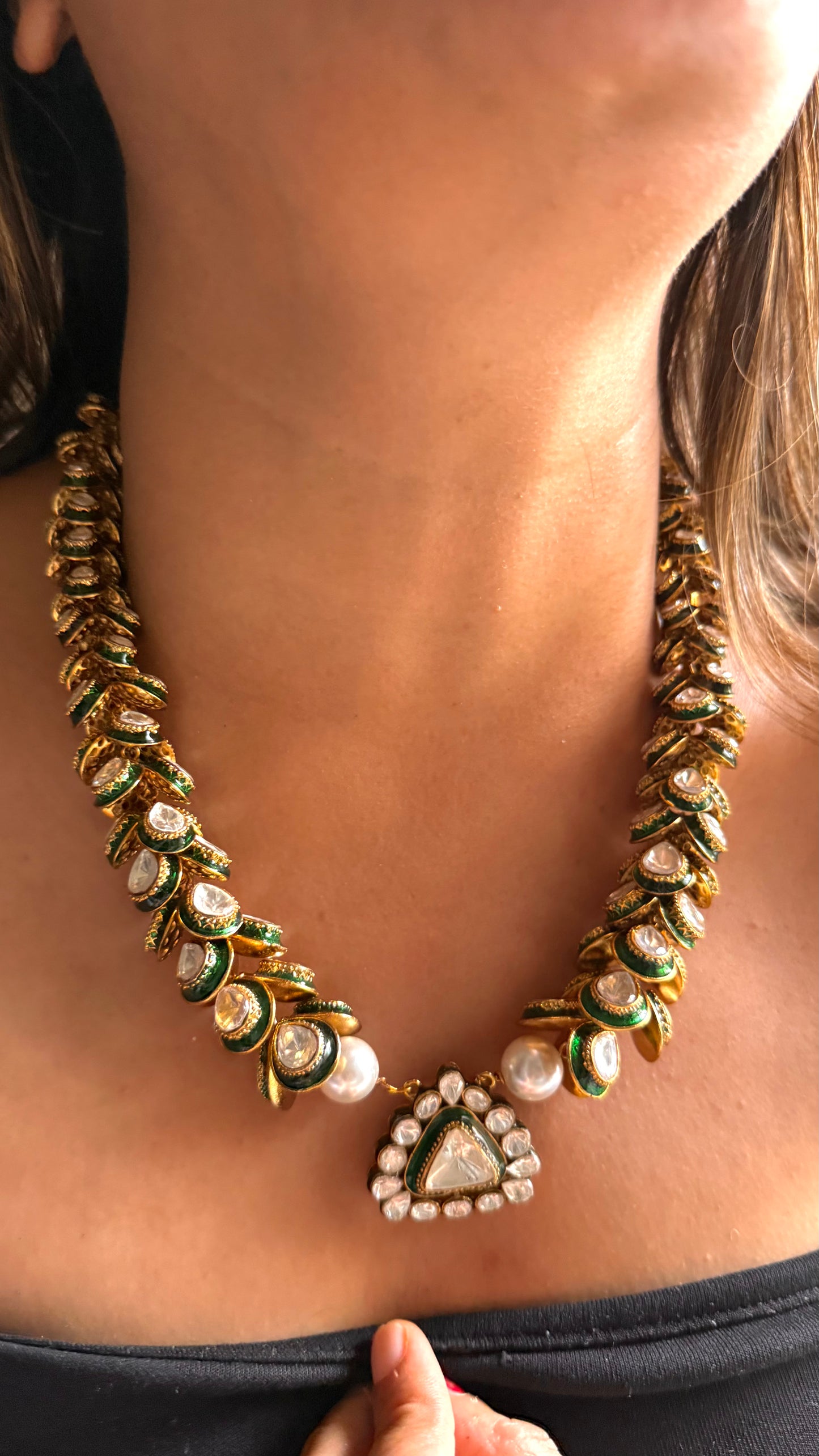 Meenakari leaf trail designer necklace