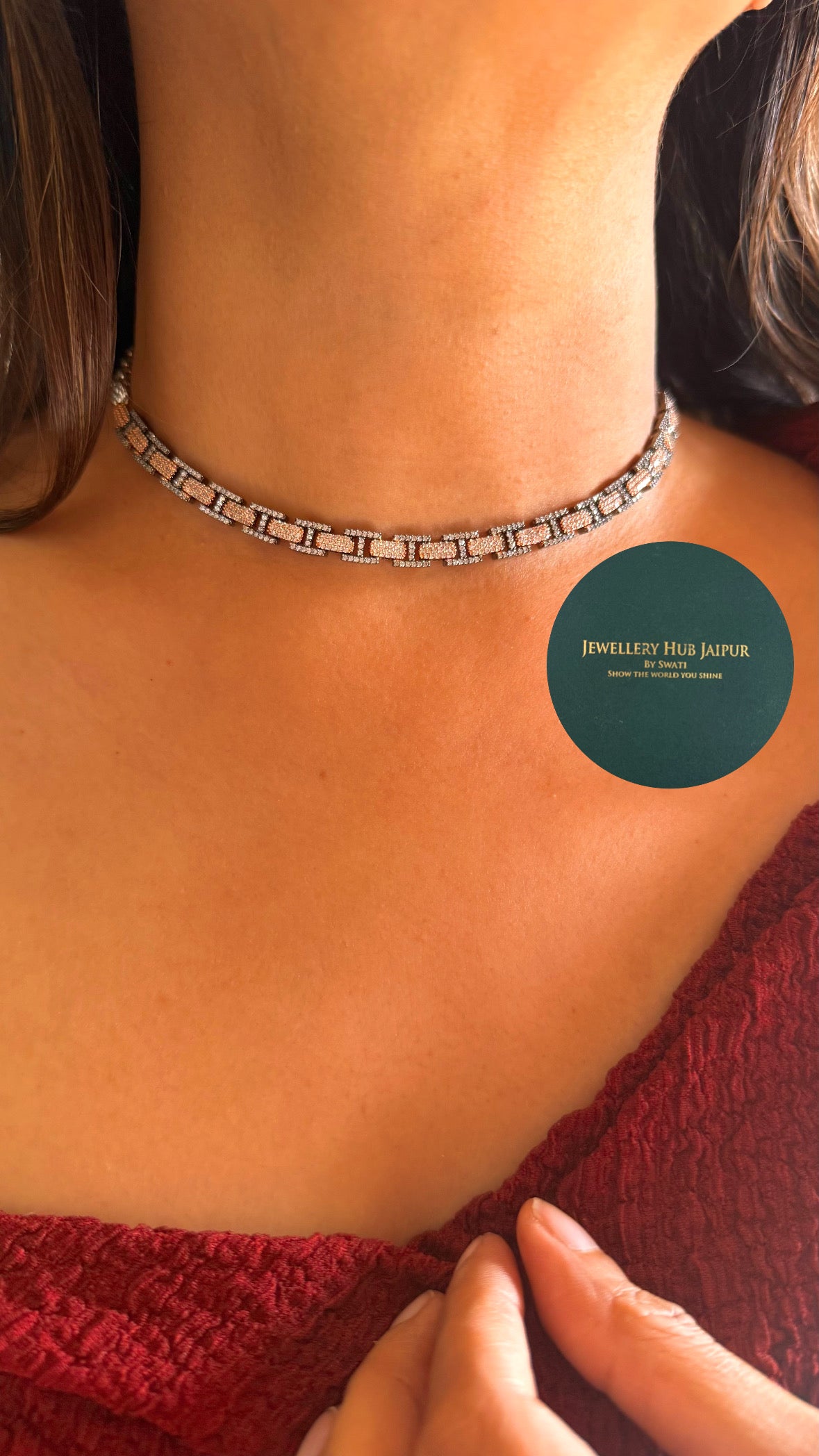 dual colour minimal diamond necklace