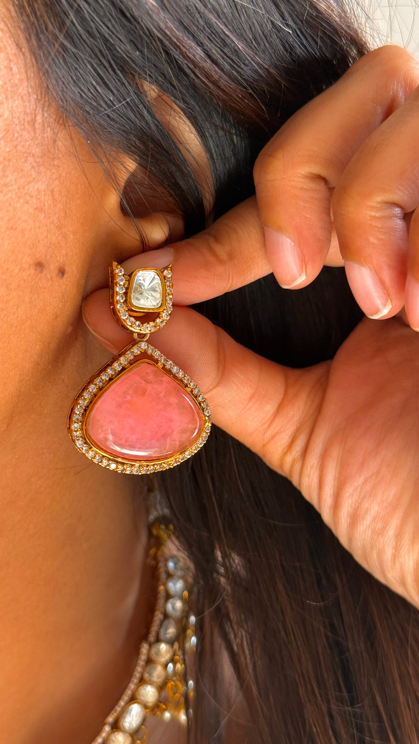 Rose quartz pearl doublet necklace