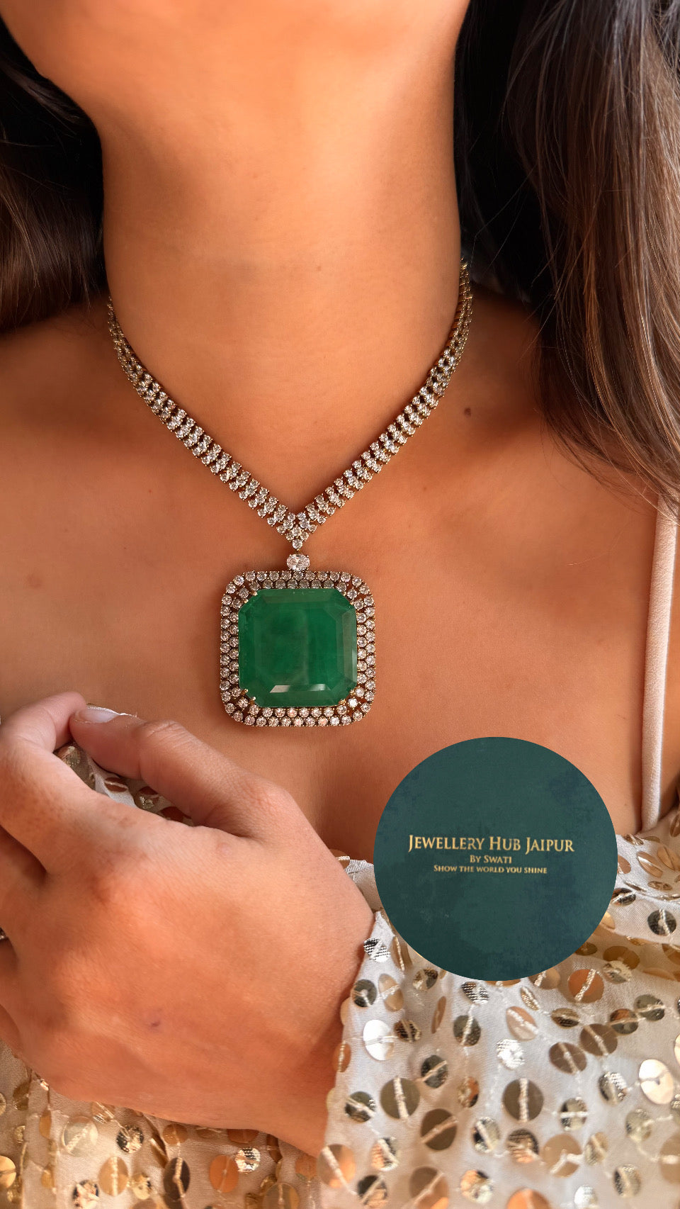 Emerald Victorian diamond statement necklace