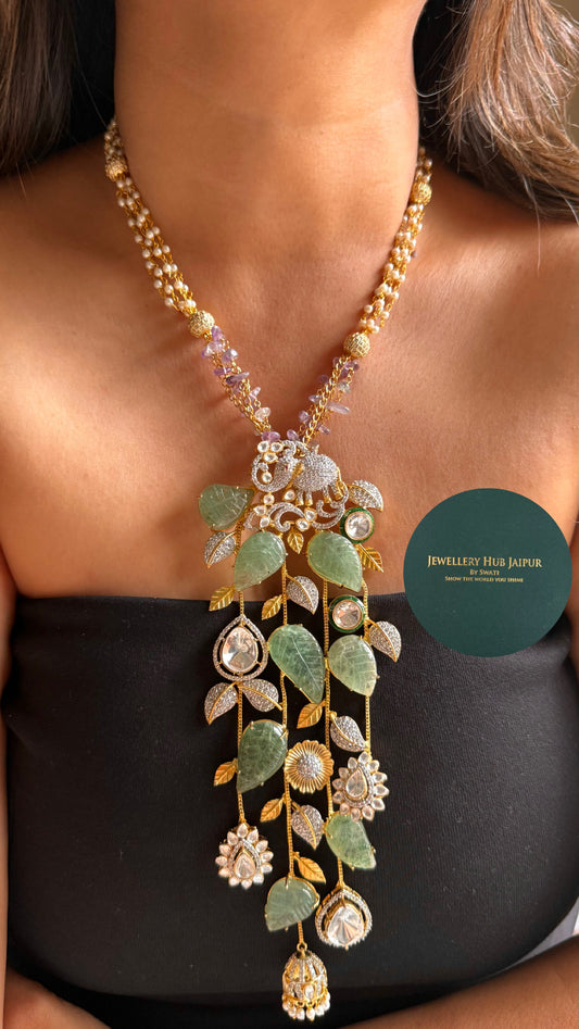 Gajj inspired mint leaf pendant set necklace