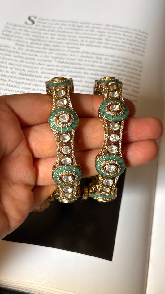 Mint katdana with moissanite polki openable bangles