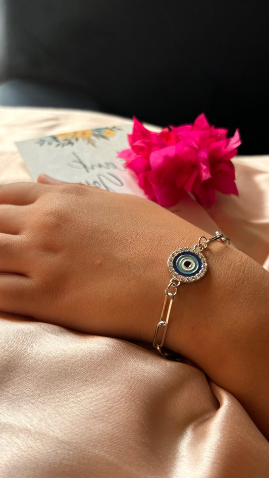 Evil eye rhodium bracelet