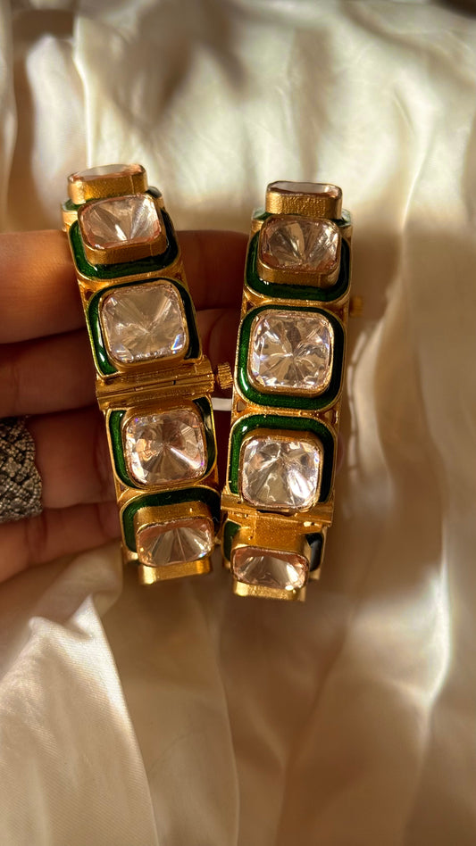 Emerald meenakari polki openable bangle