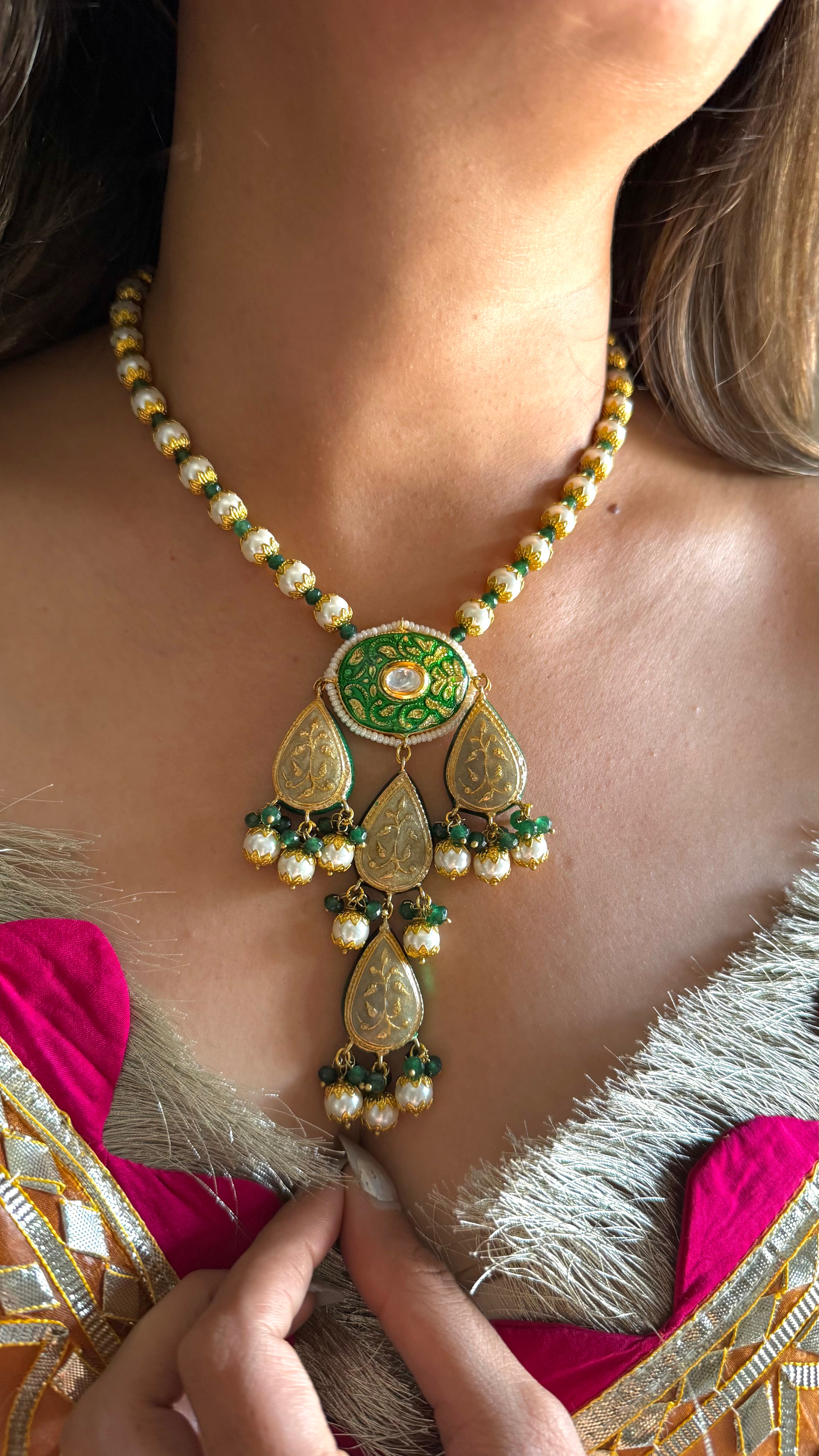 Emerald Meenakari necklace