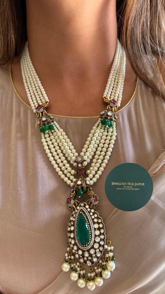 Ekisha Gajanand emerald & Ruby  moissanite rani haar