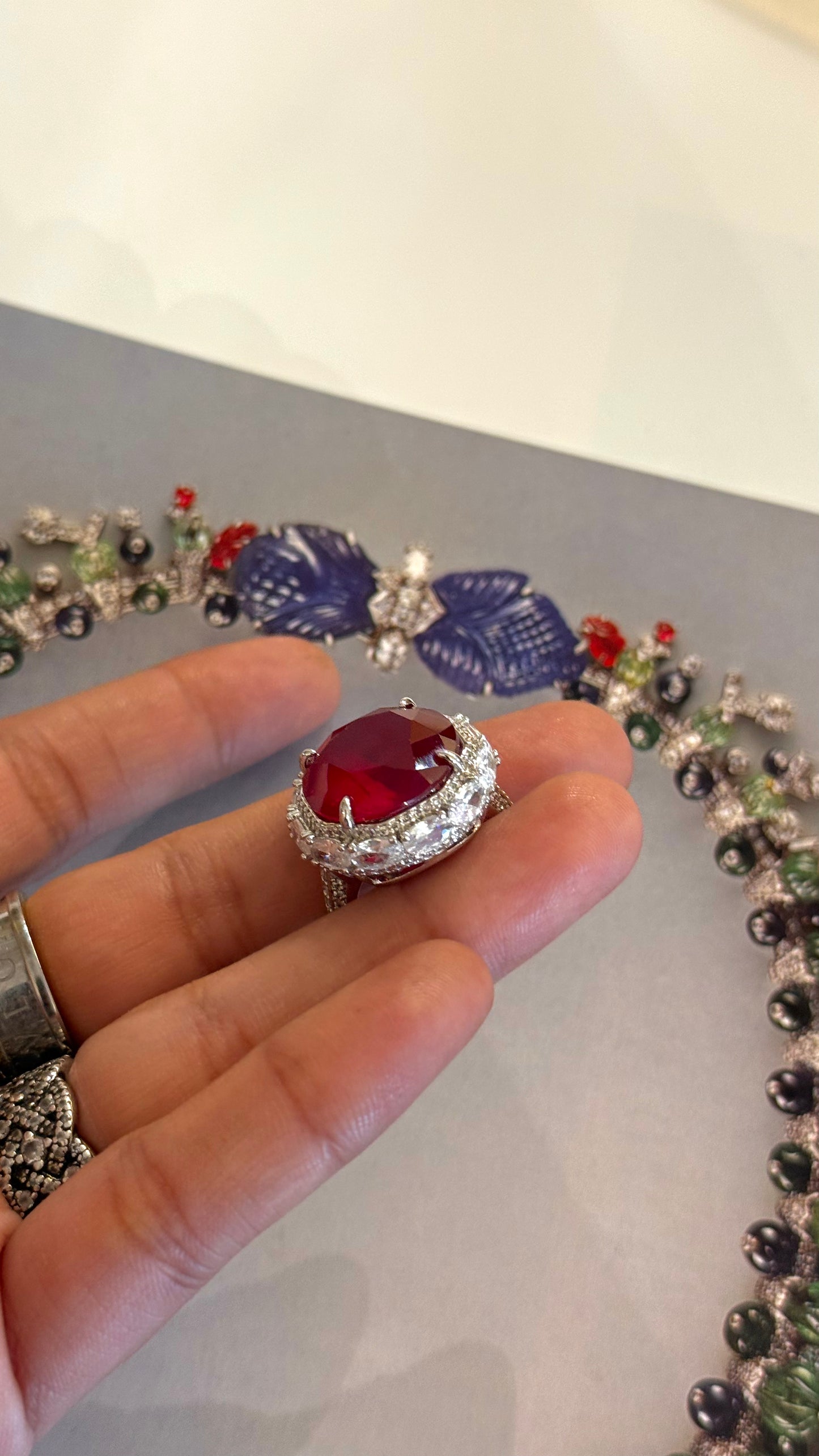 Ruby Cz Diamond Round Doublet Cocktail ring