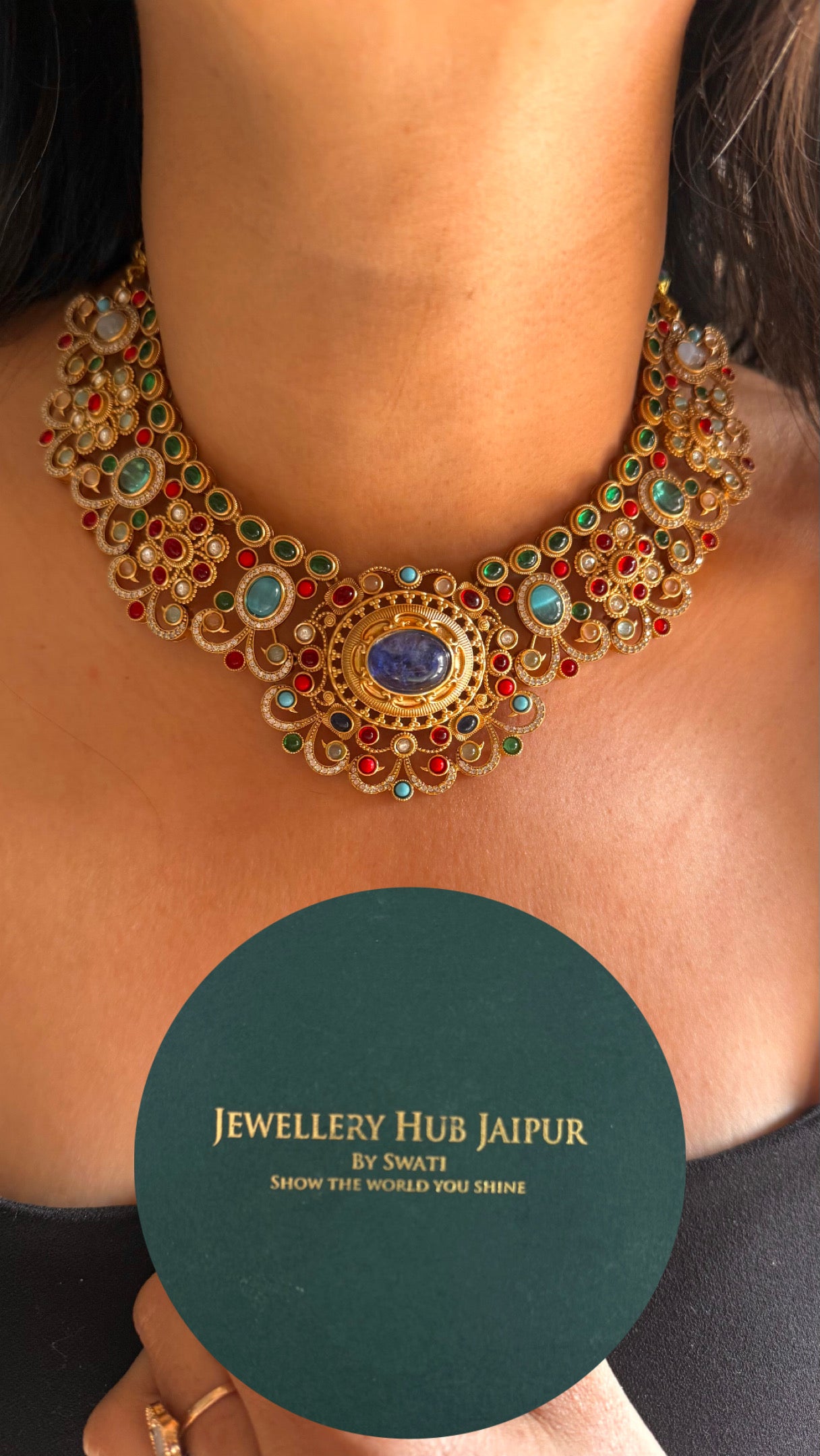 Sapphire cocktail navratna necklace