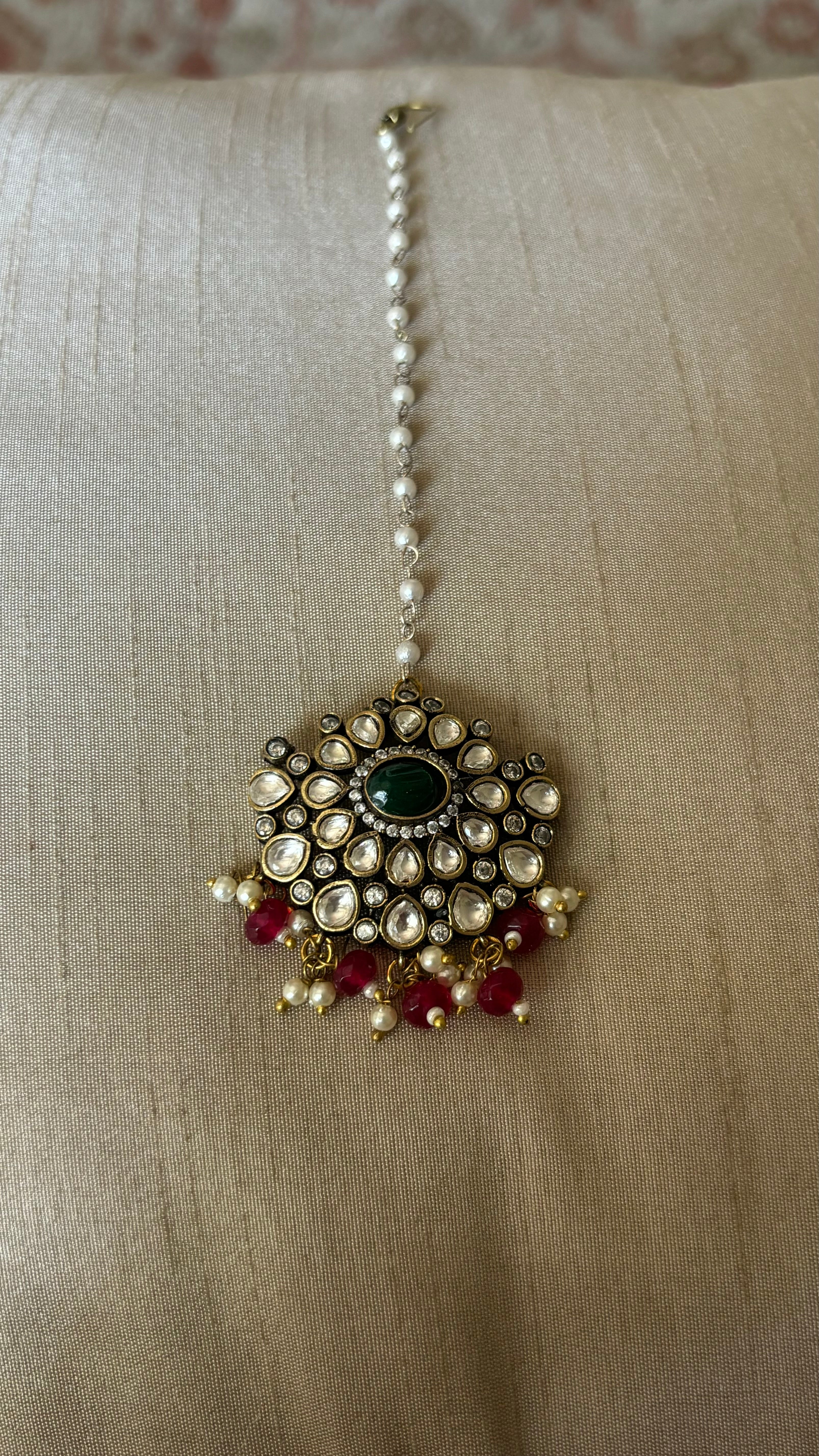 Victorian ruby and emerald maangtika