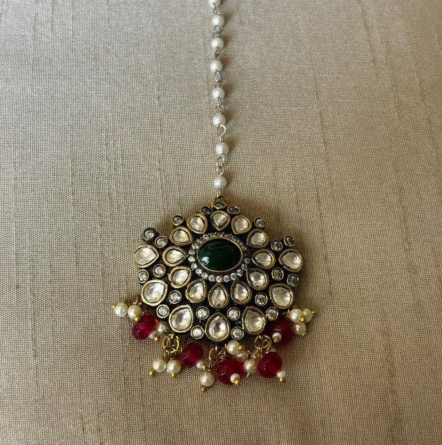 Victorian ruby and emerald maangtika