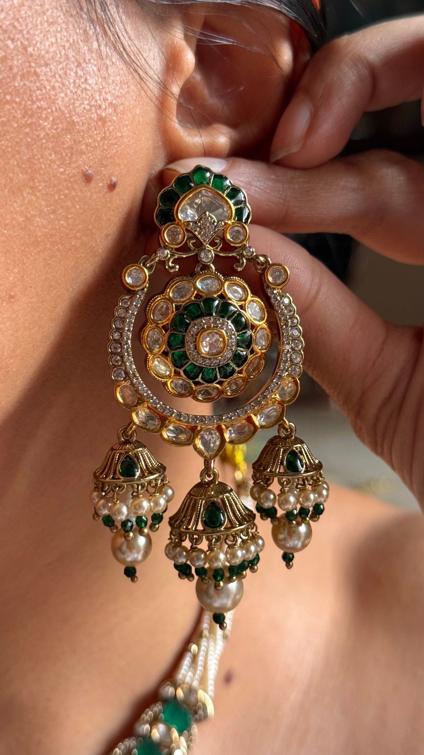 Emerald vintage with jhumki drops choker necklace