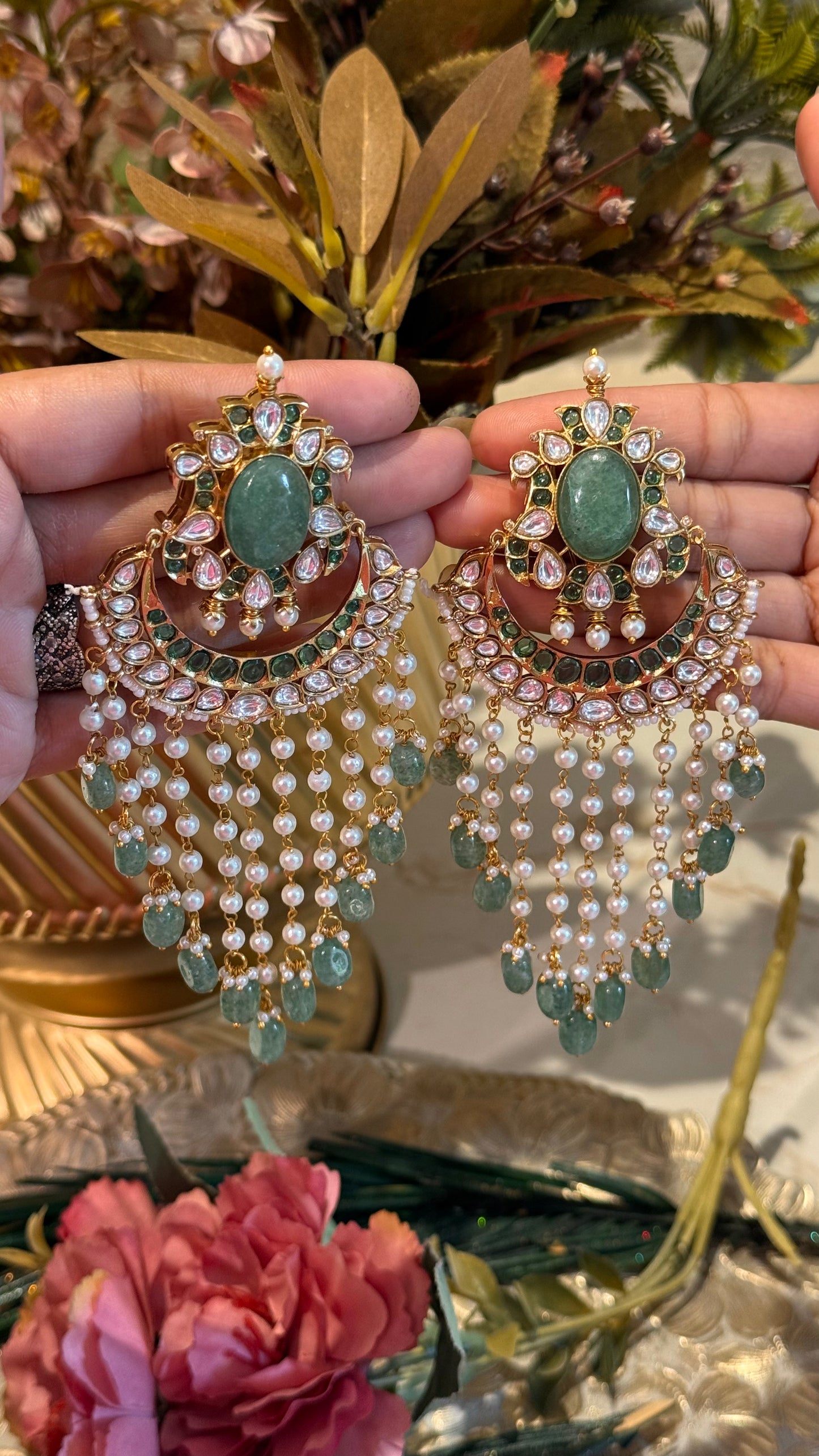 Mint & Emerald handmade chamdbali