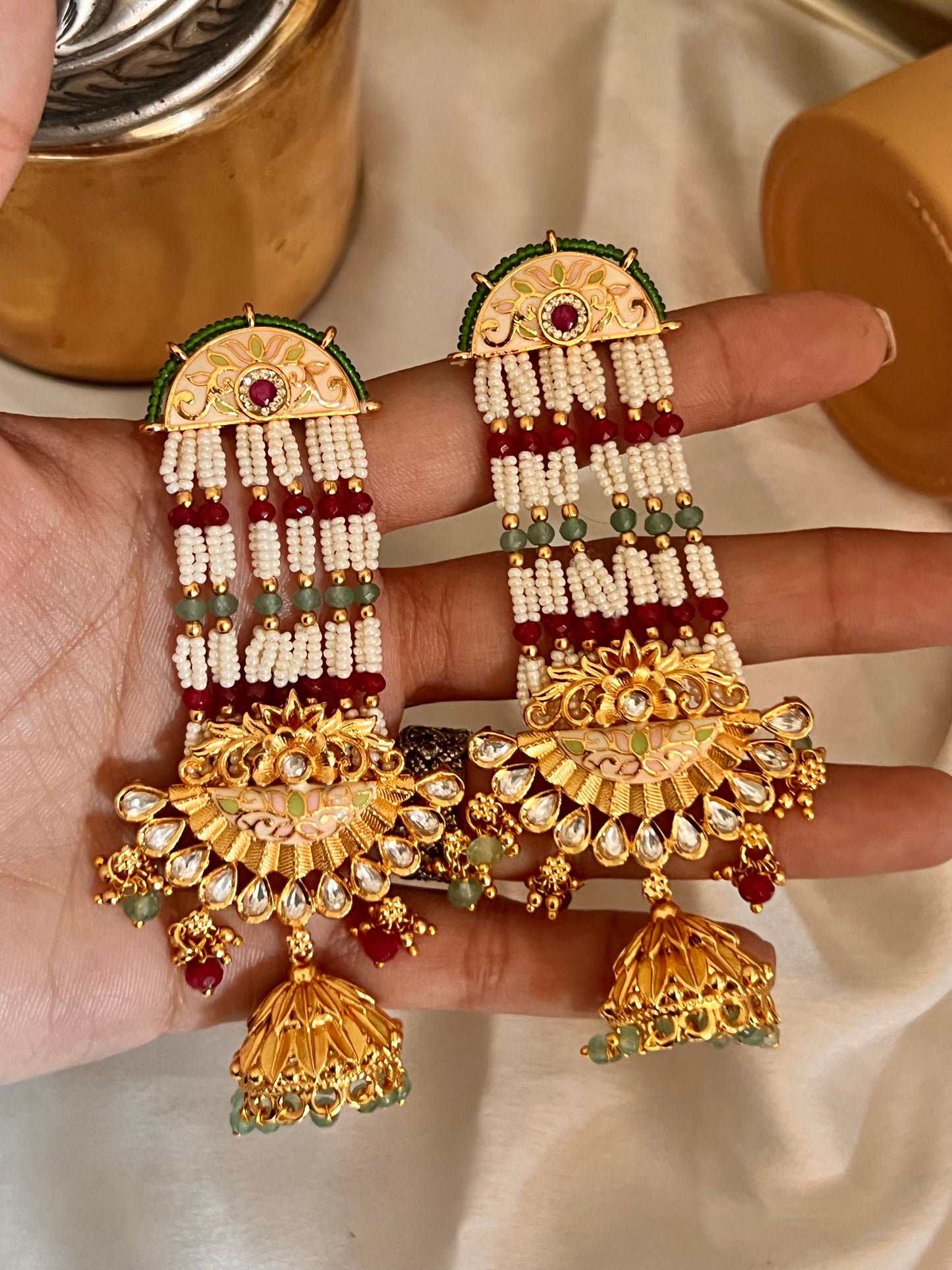 Emerald ruby Rajwada Pachi earrings