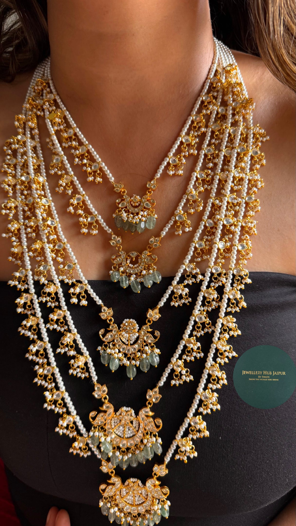 5 layered paachi Kundan raani haar