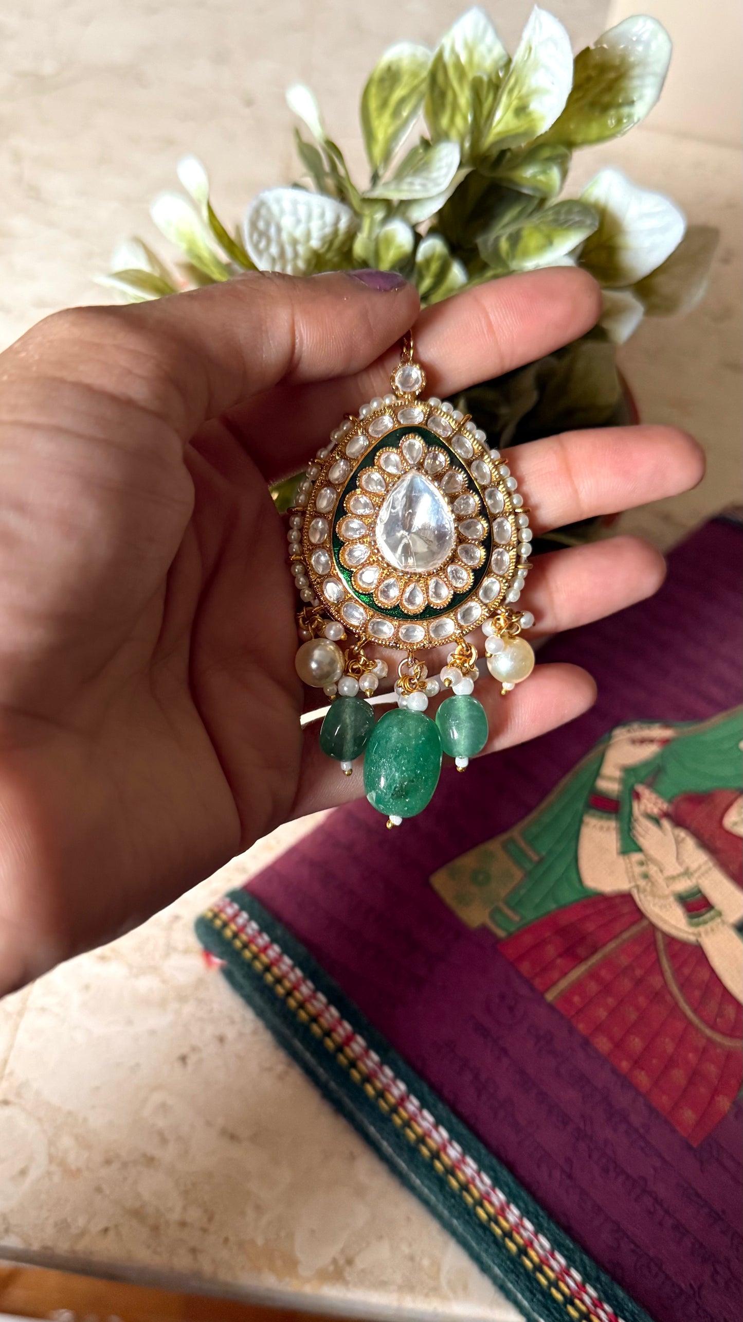 Emerald Meenakari polki maangtika