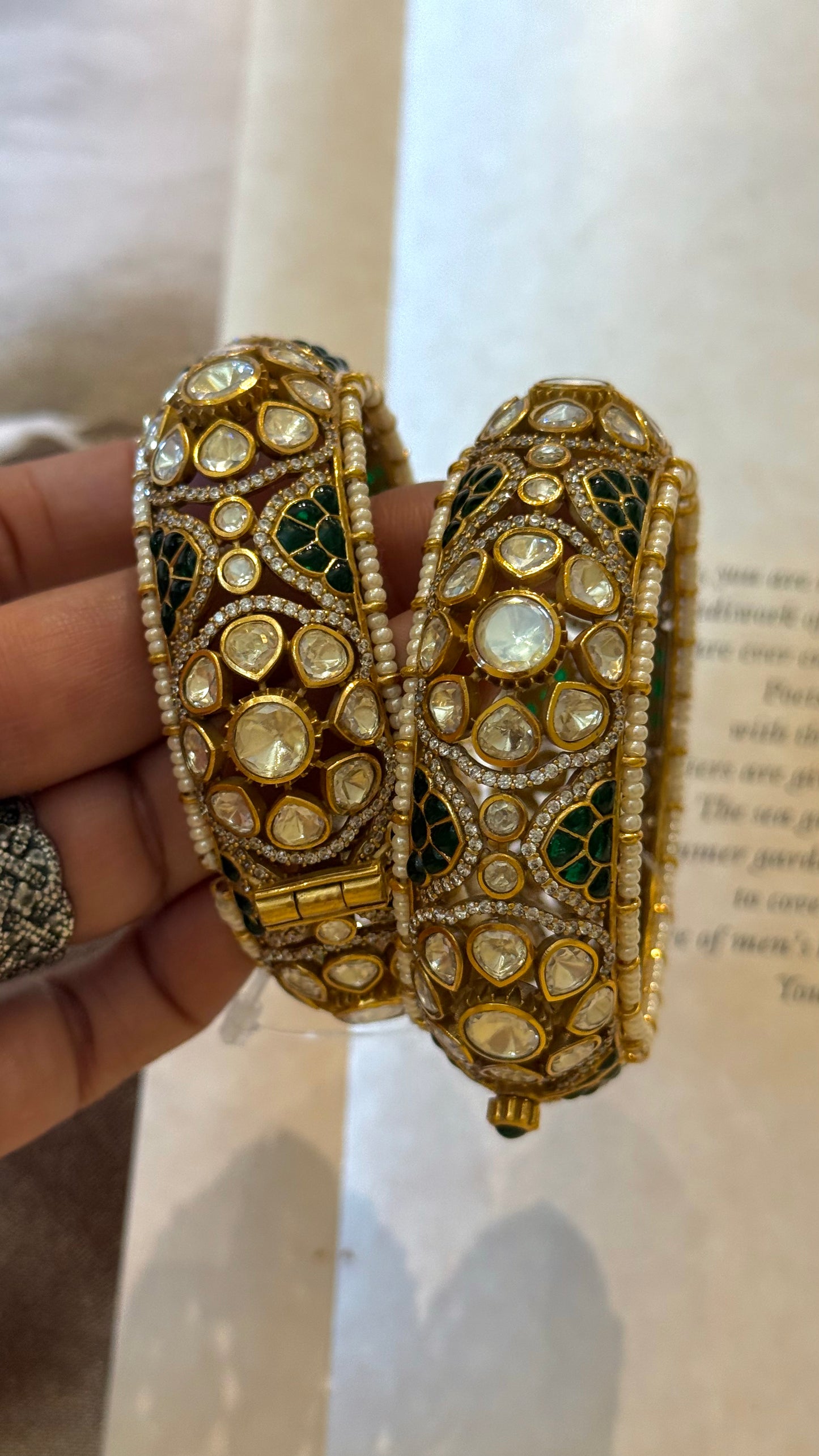 Emerald real Moissanite polki bangles