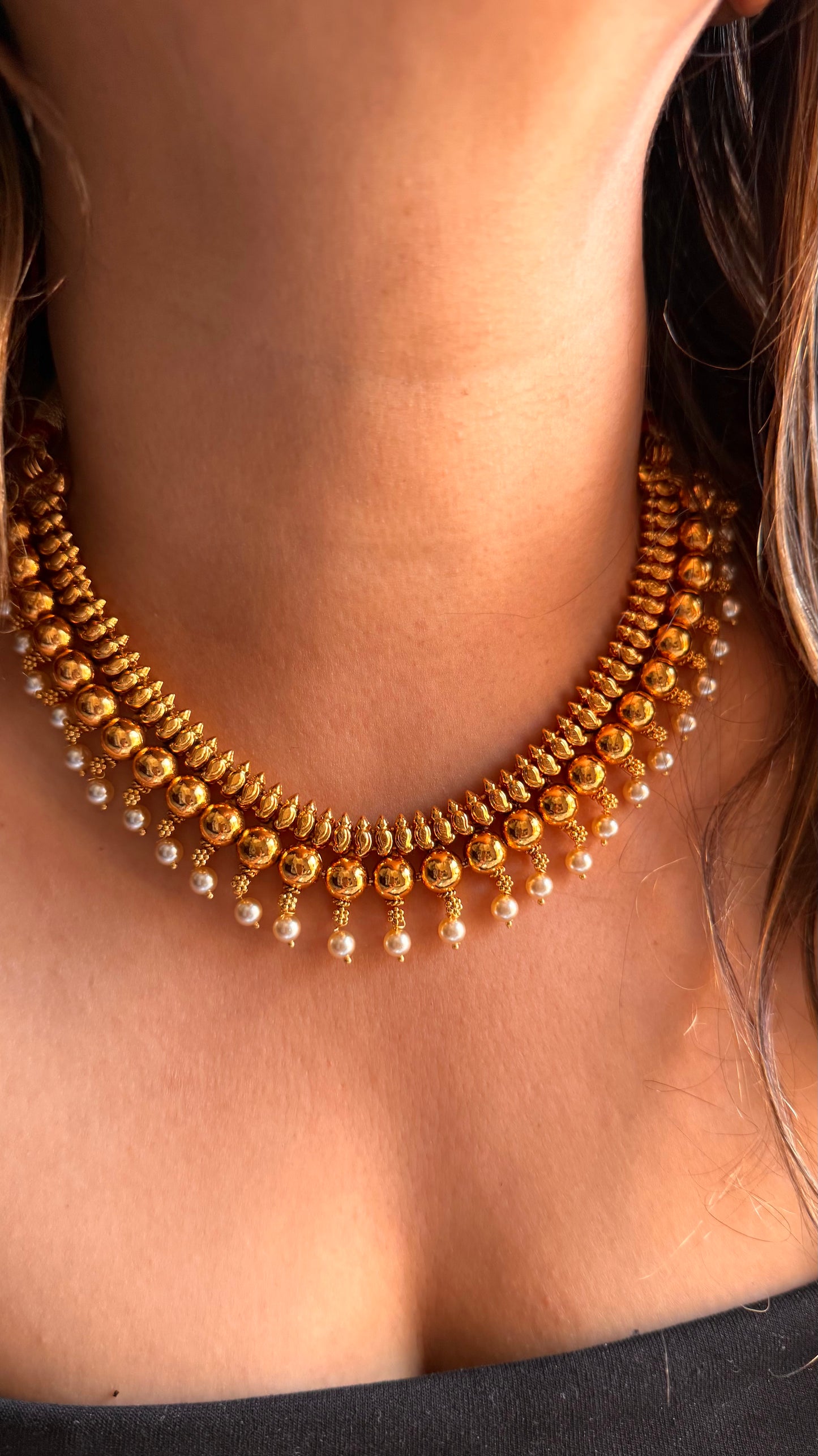 Maharashtrian pearl detailing gold necklace