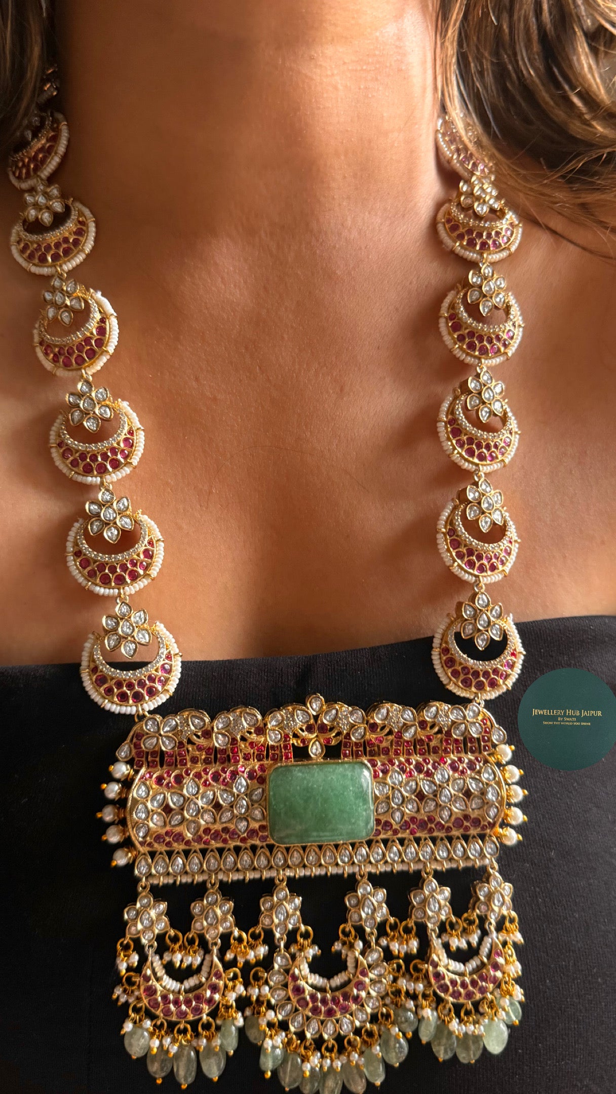 Mint doublet & ruby katdana chaand designer raani haar