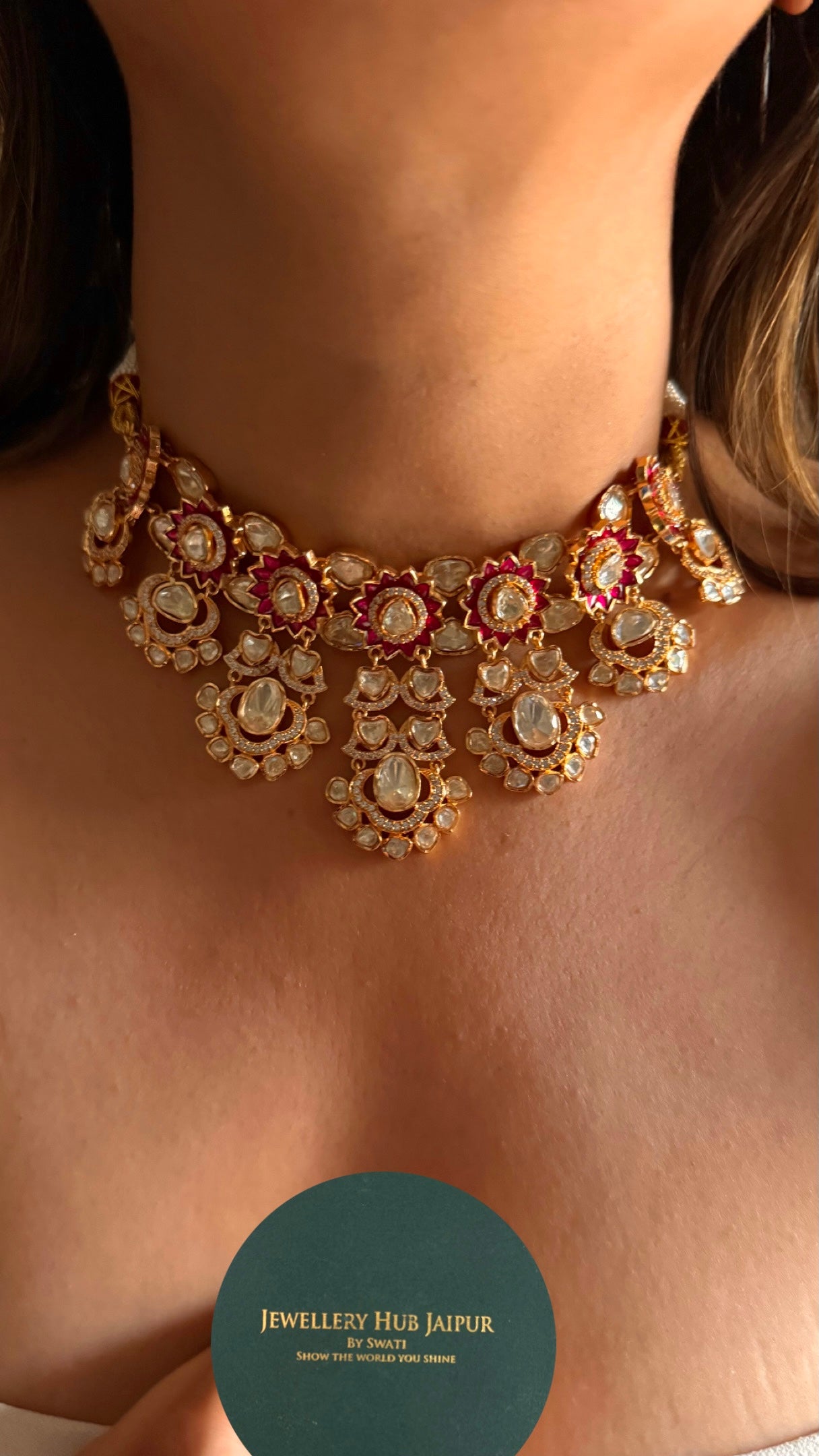 Rani pink real moissanite polki kundan Necklace