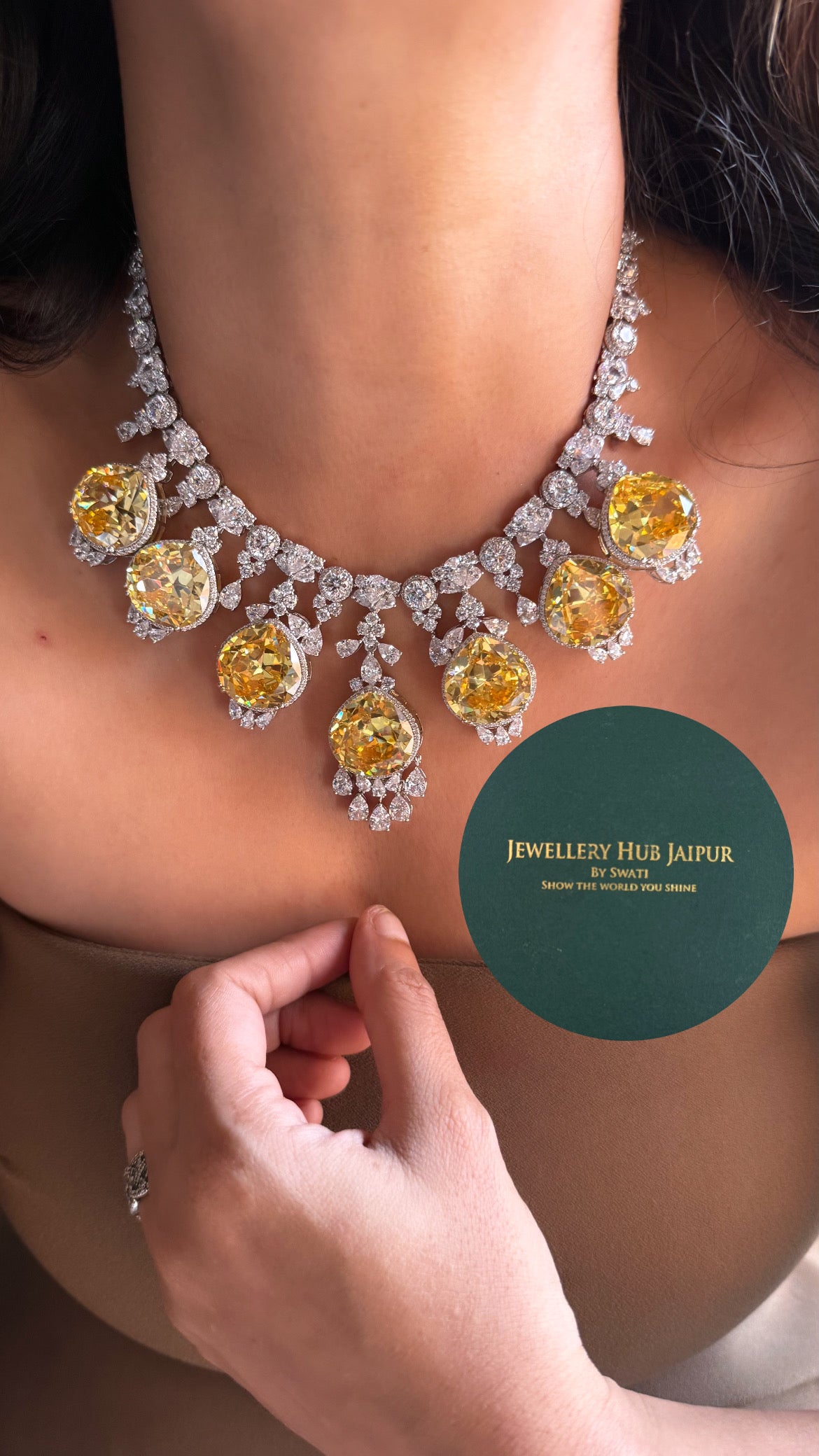 Citrine doublet cz diamond cocktail collar set