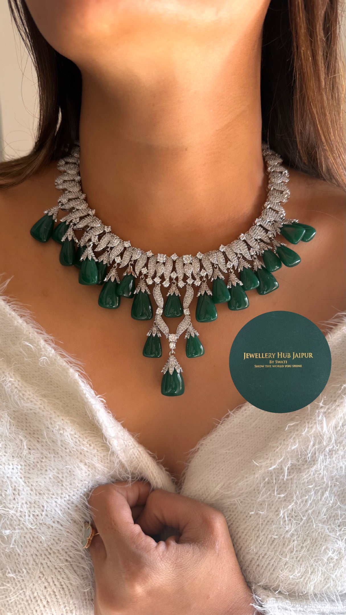 Emerald cocktail diamond designer necklace
