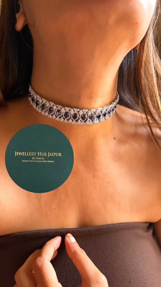 Sapphire cz diamond cocktail minimal choker set