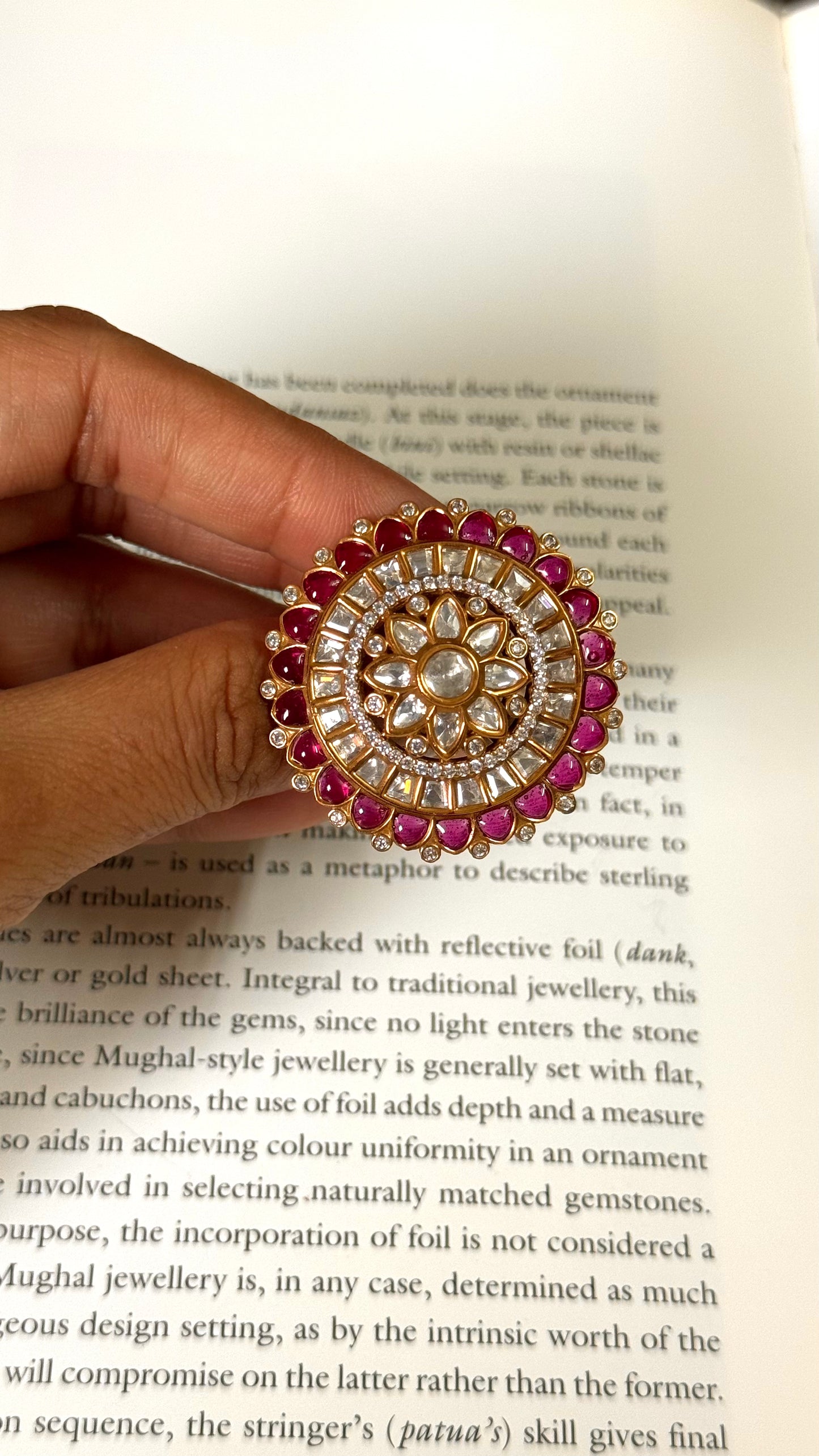 Rani pink Moissanite polki adjustable ring