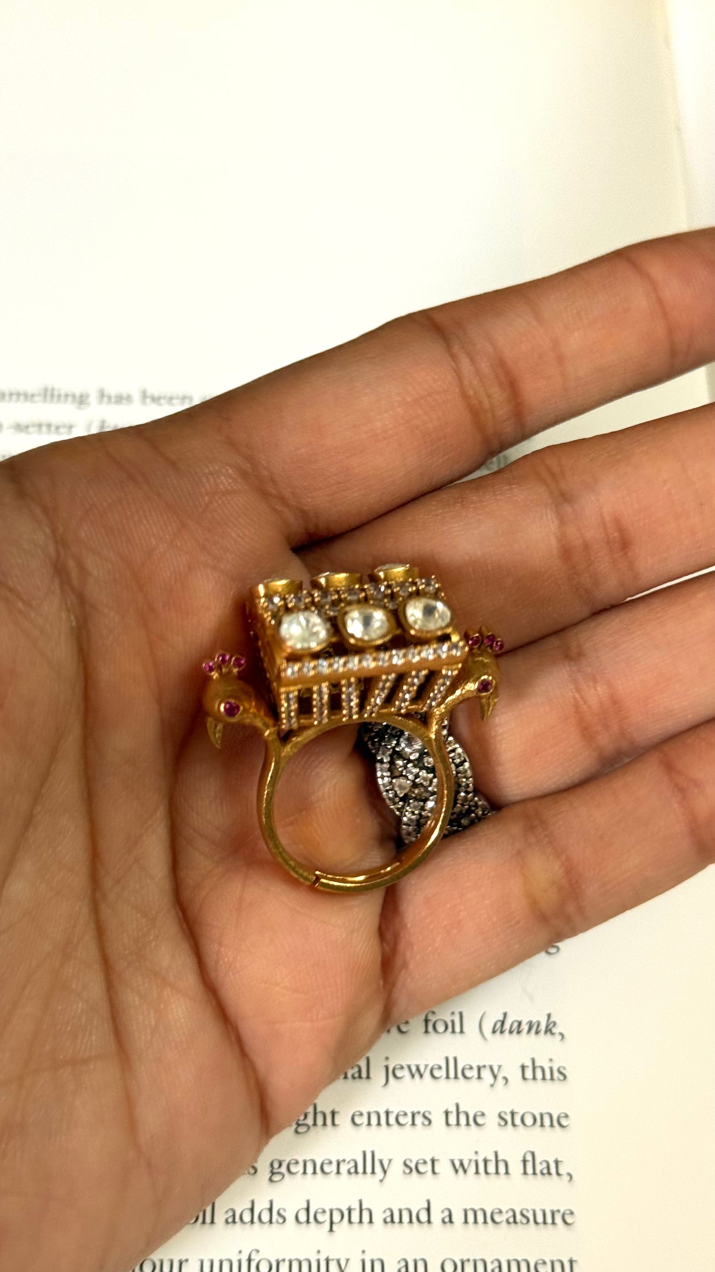 Moissanite peacock design adjustable ring