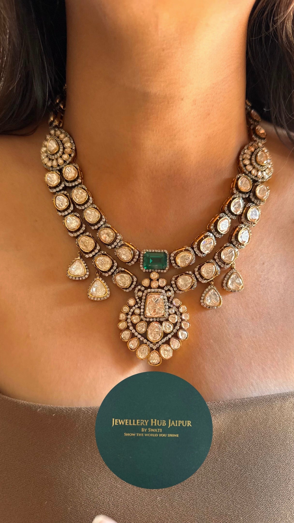 Emerald & mint doublets peeli polki combo Necklace
