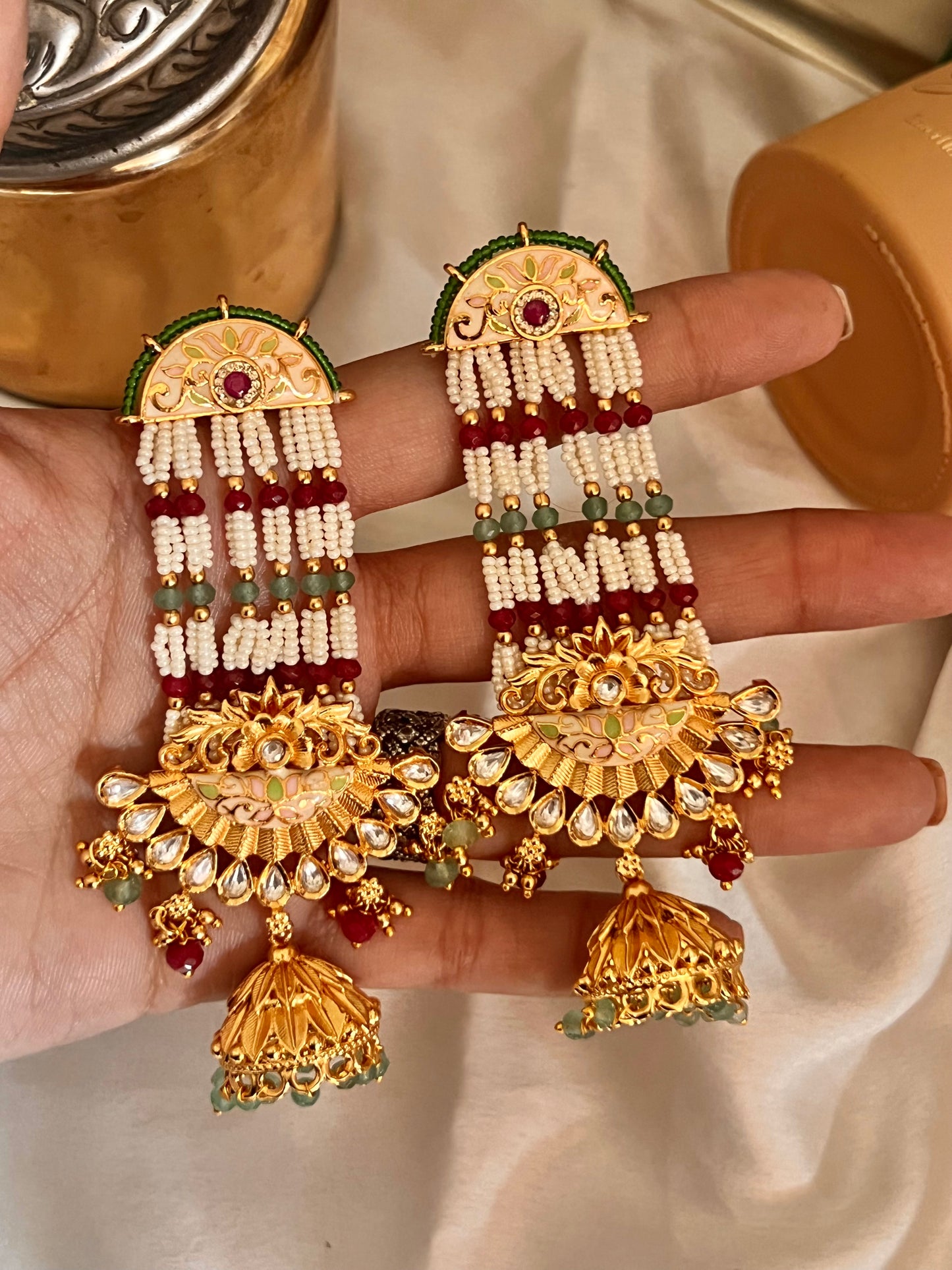Emerald ruby Rajwada Pachi earrings