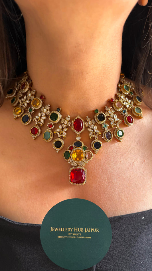 Mixed stone sabyasachi inspired designer collar necklace RUBY
