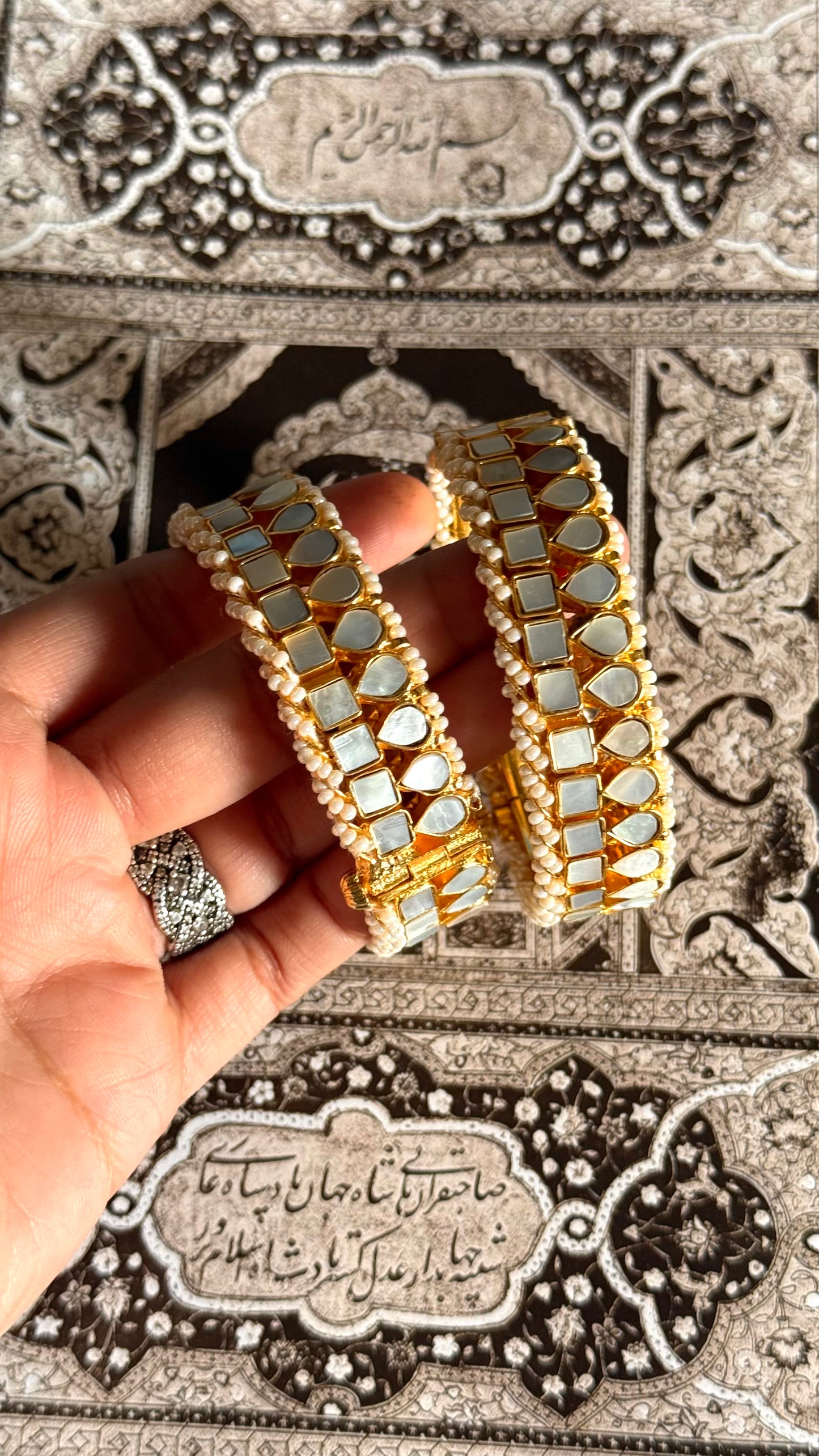 Paachi Mother of pearls with pearls detailing openable bangles