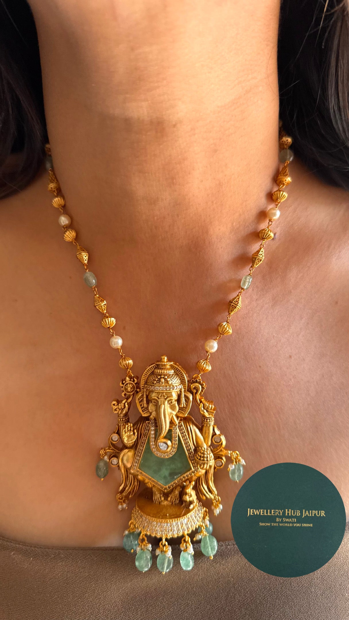Ganeshji  inspired mint pendant set