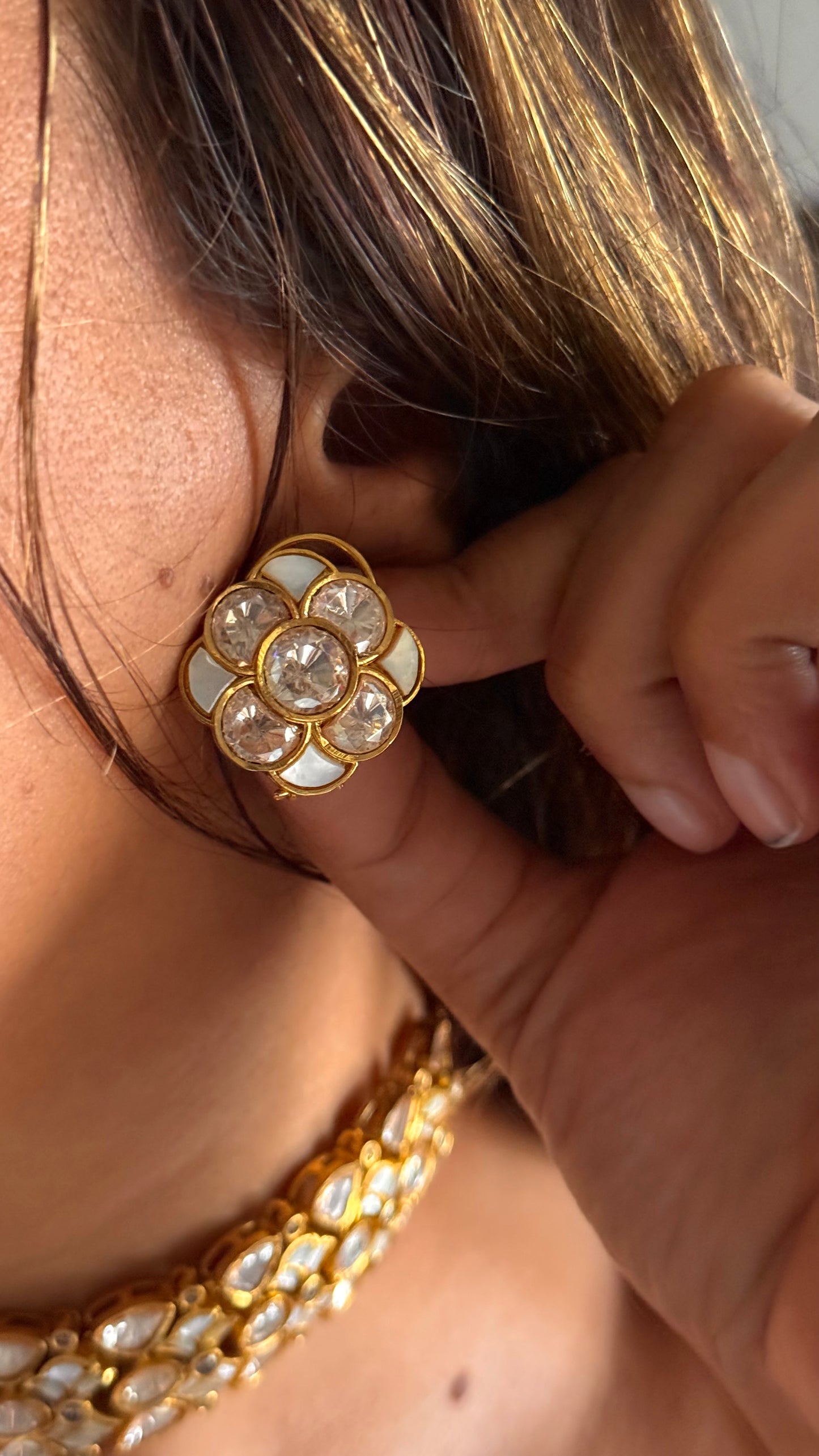 Real moissanite with mother of pearl detailing Necklace