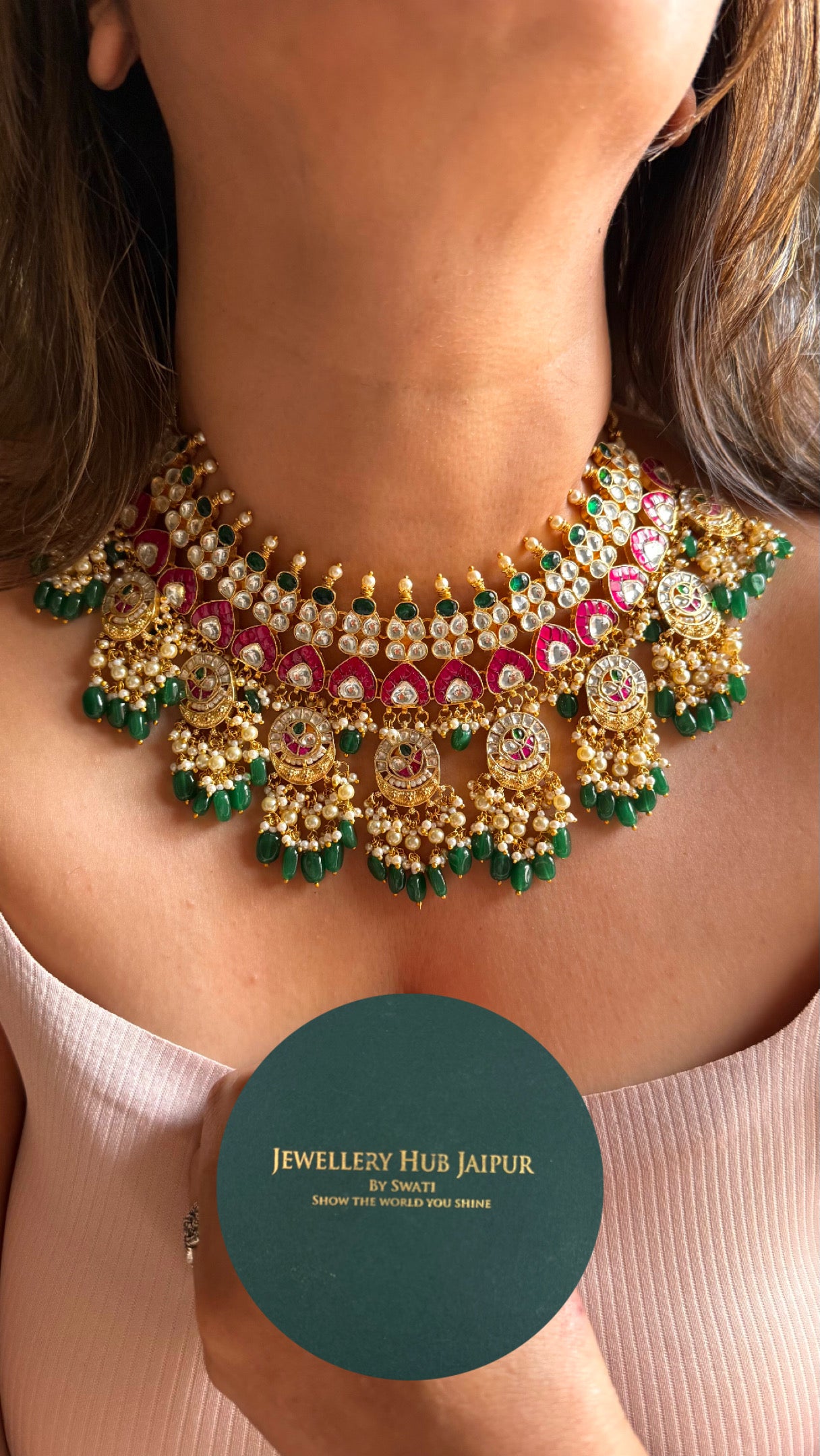 Paachi Kundan jadau emerald & Rani pink ruby bridal necklace