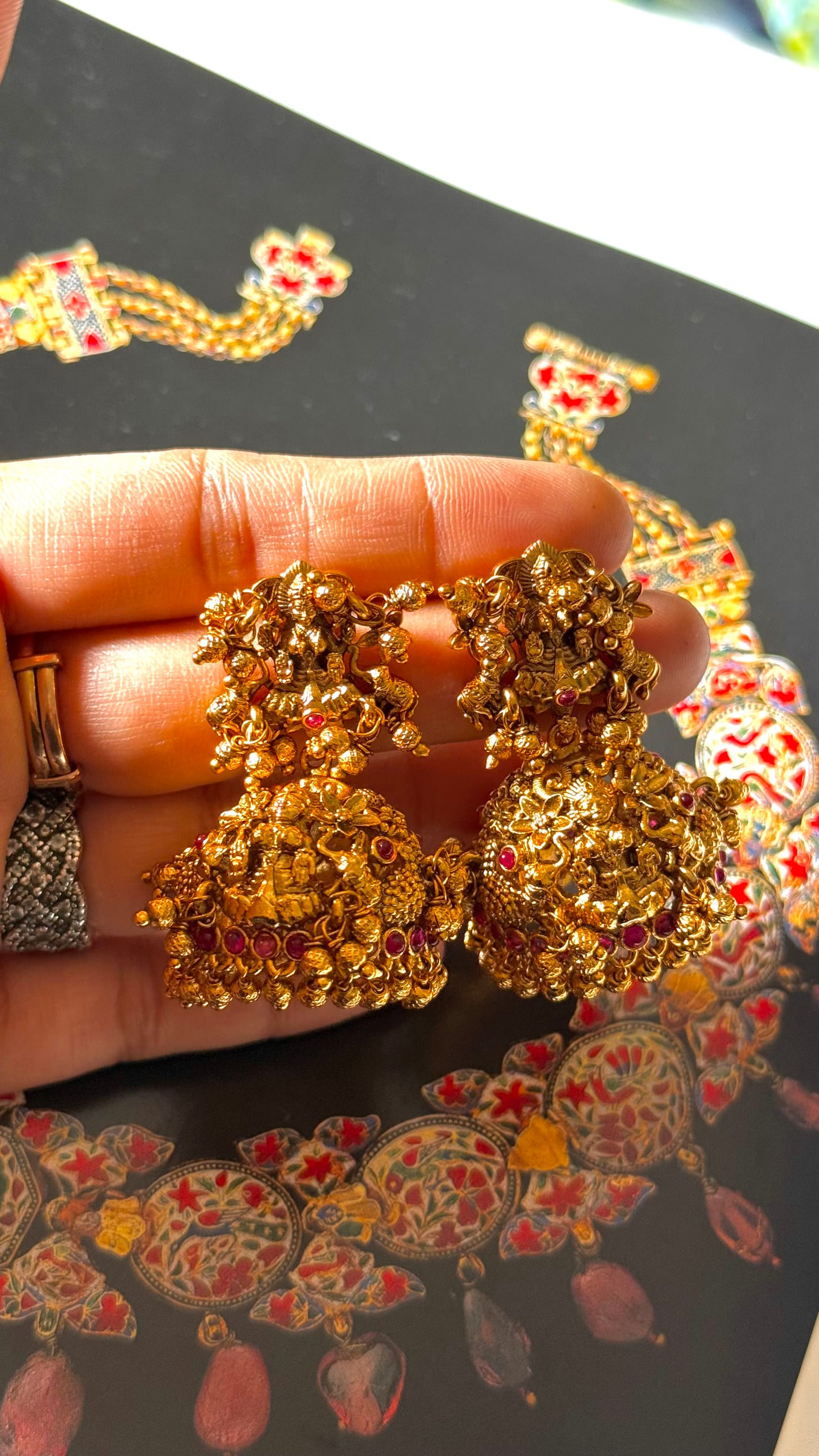 gold ruby temple Jhumka