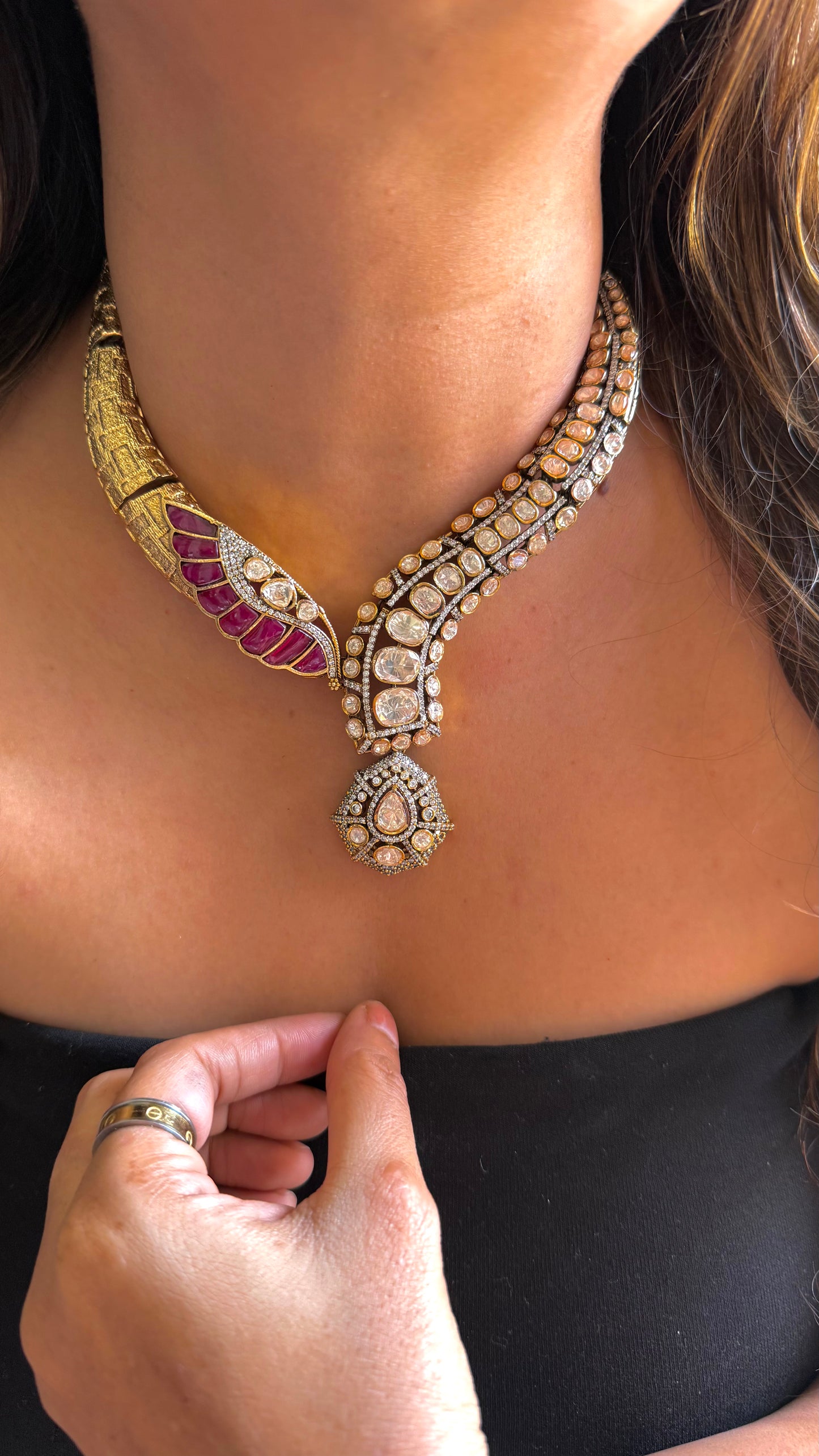 Ruby designer Hasli style Victorian LV Polki necklace
