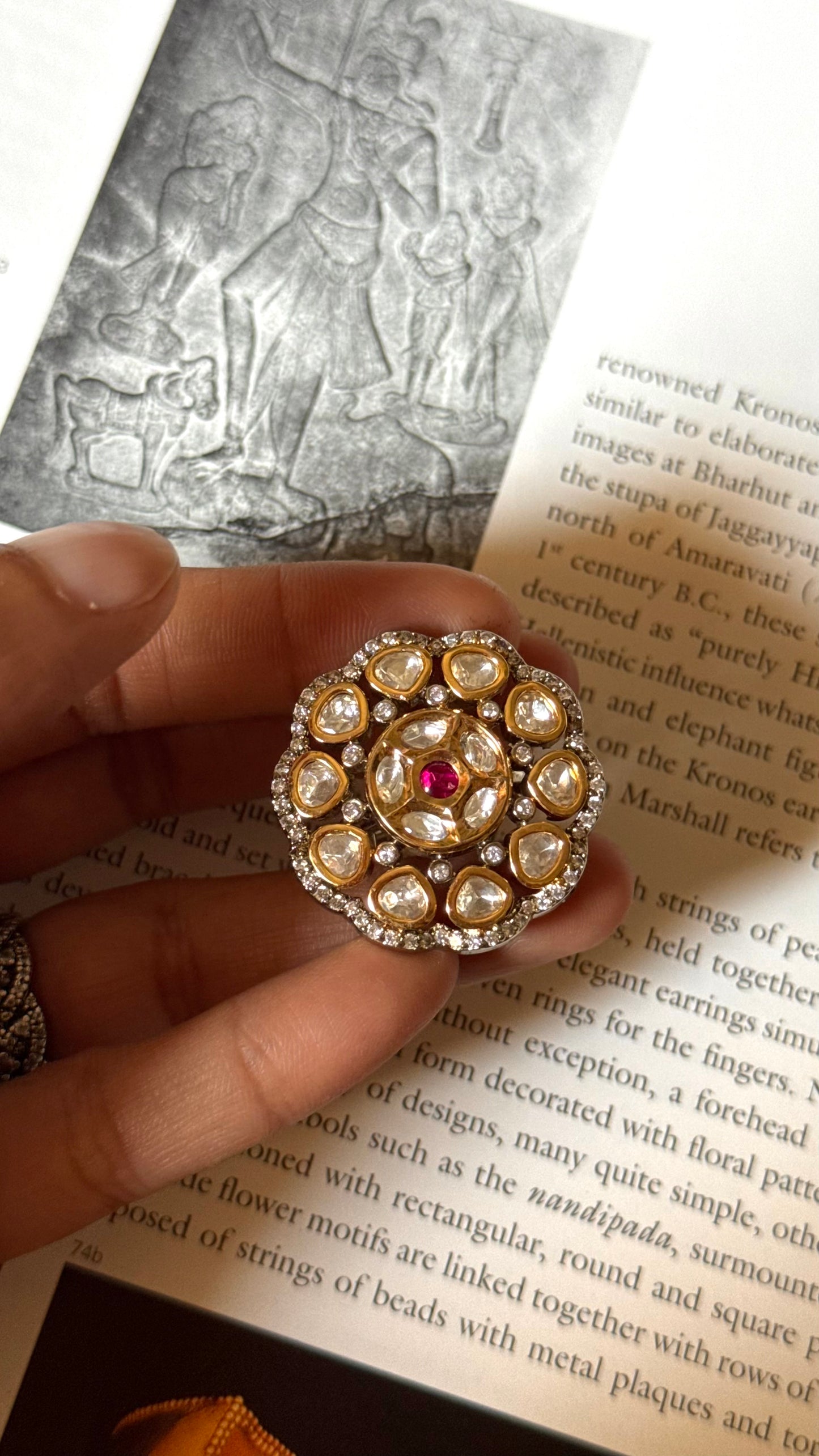 Rani pink moissanite polki adjustable ring