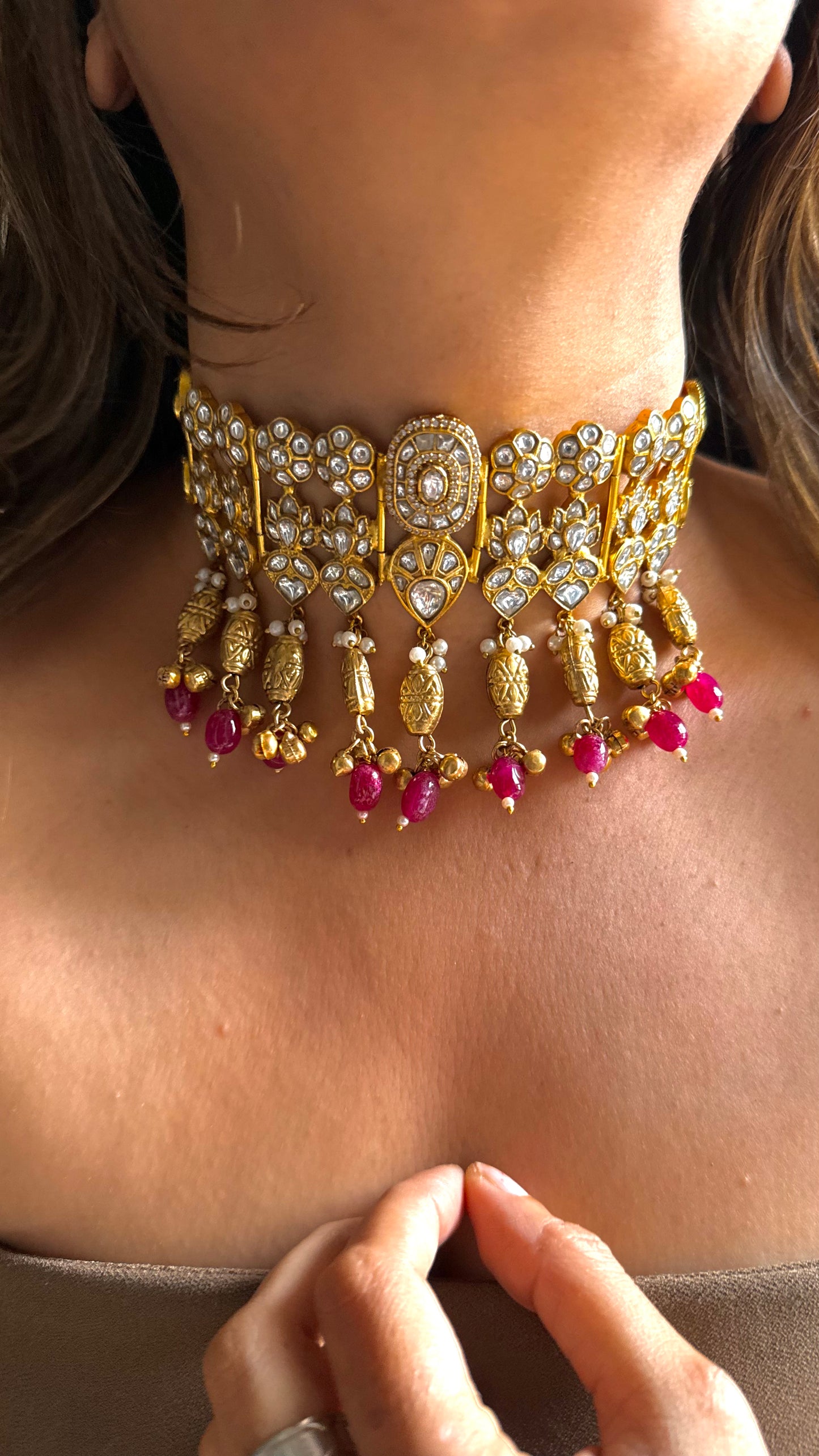 Royal Heritage pachi necklace with ruby drop detailing