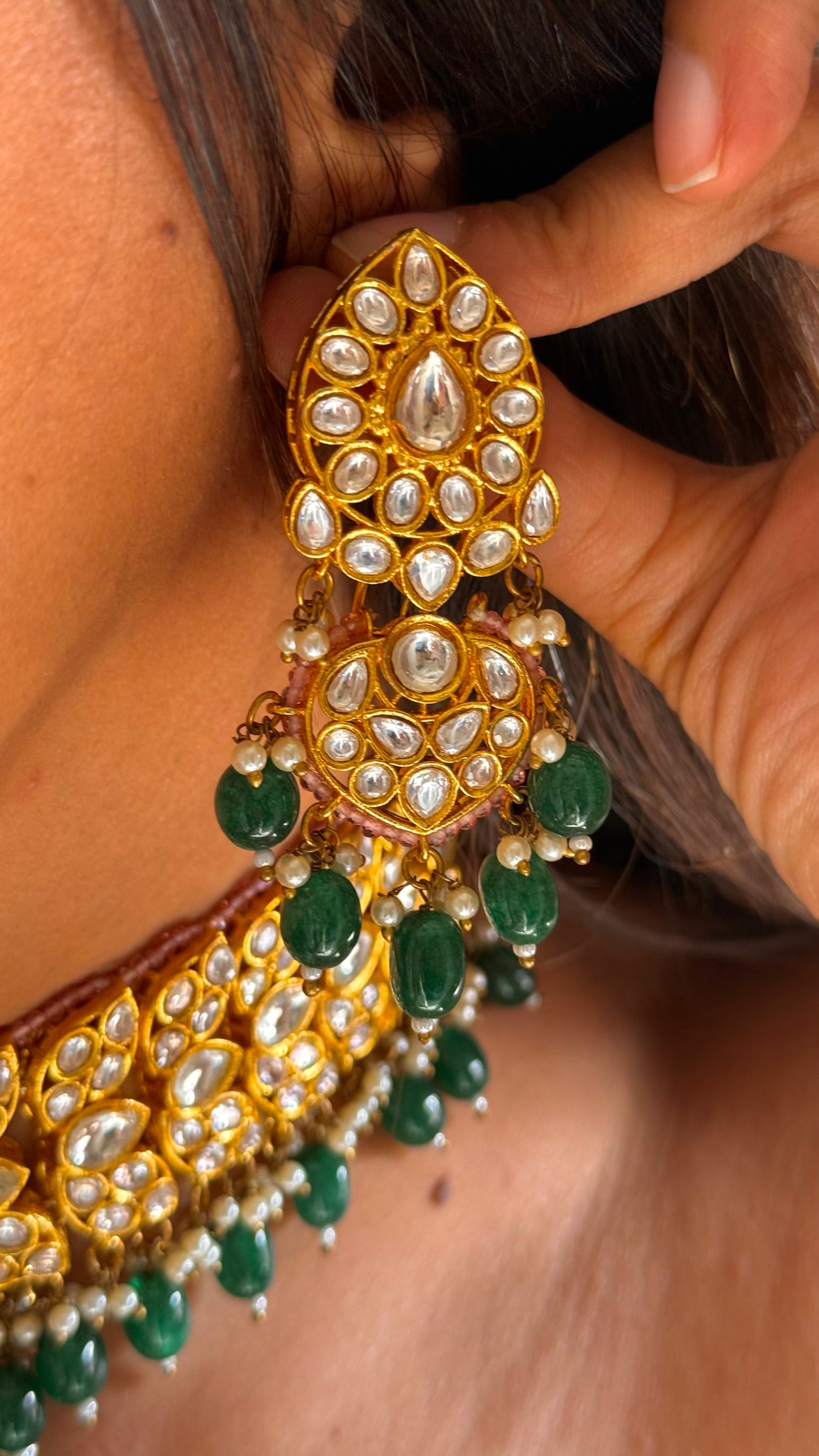 Polki emerald pink choker necklace