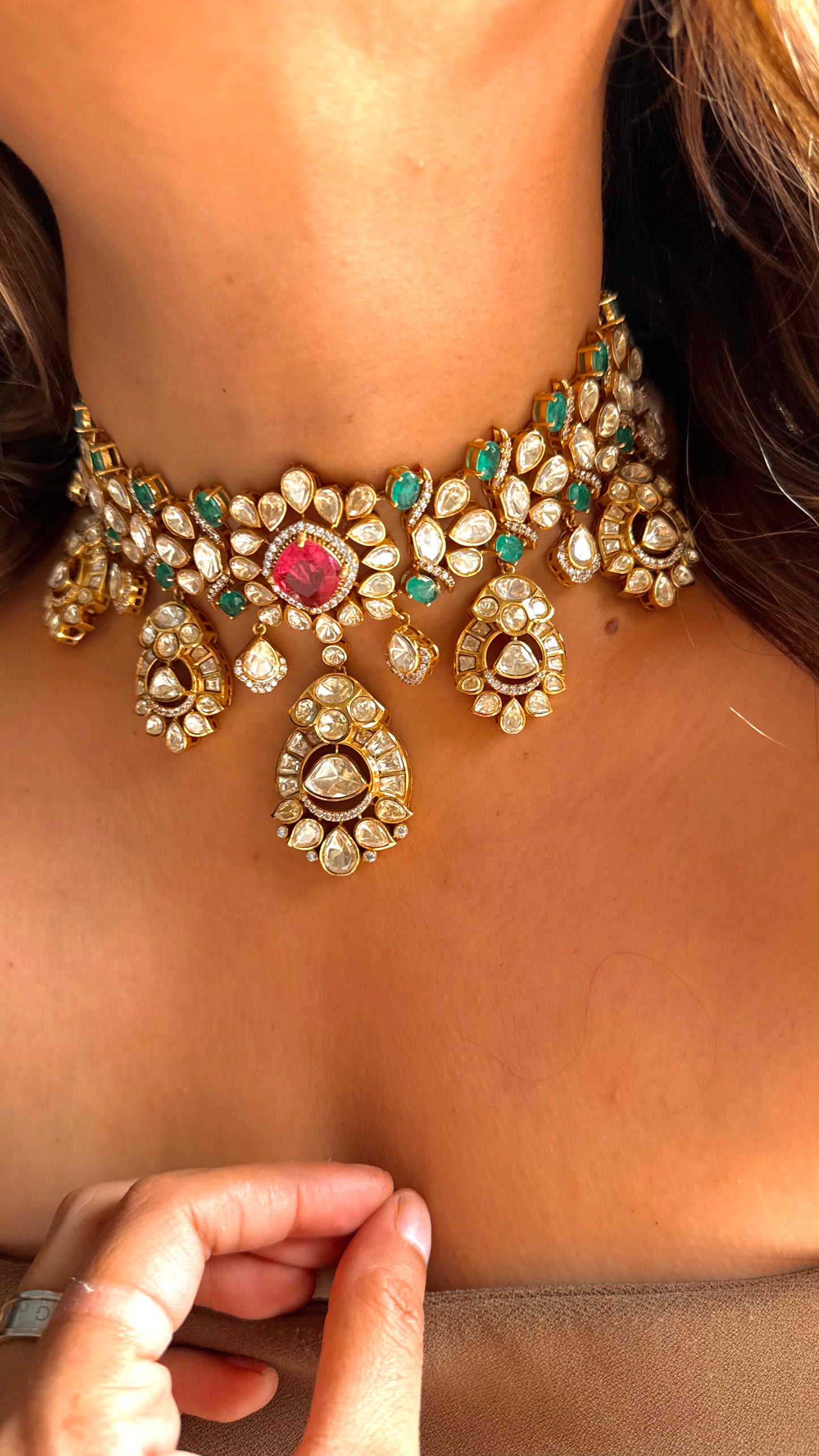 Rose Quartz & Turquoise Peeli Polki Choker