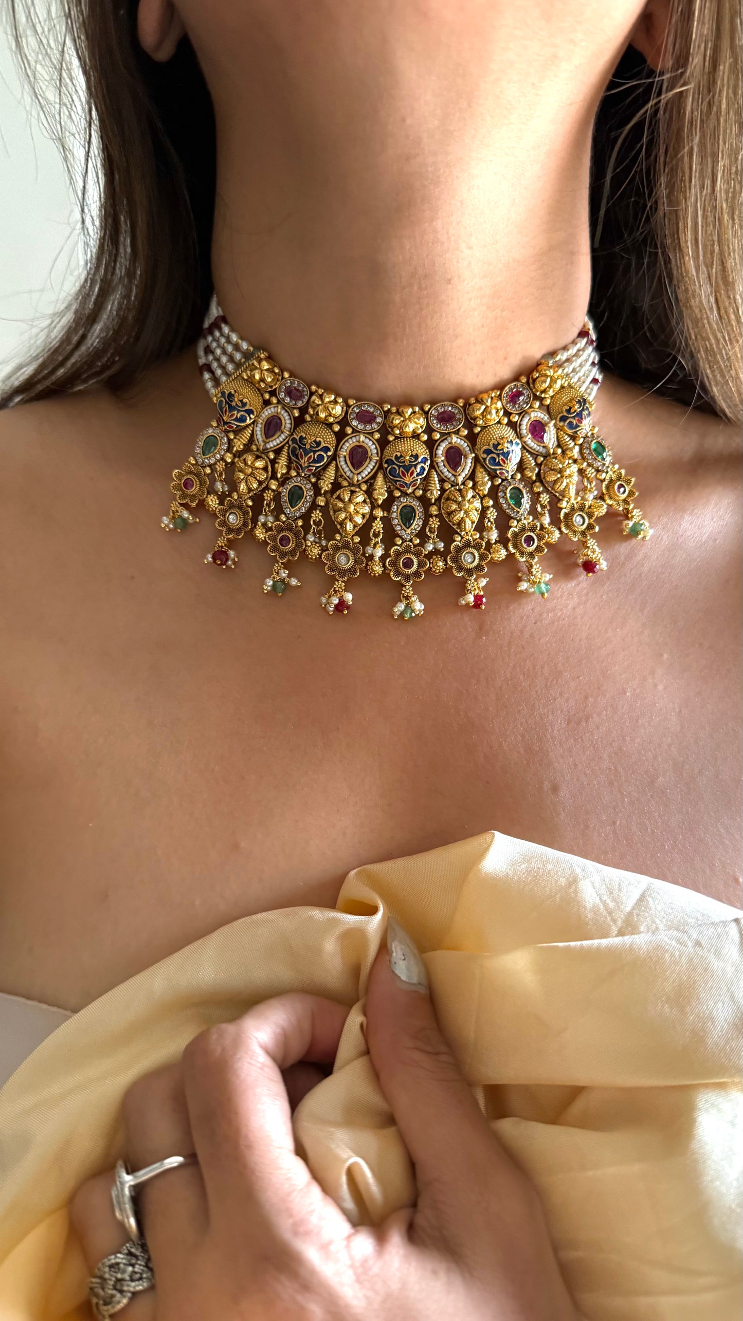 Emerald & ruby meena rajwada choker